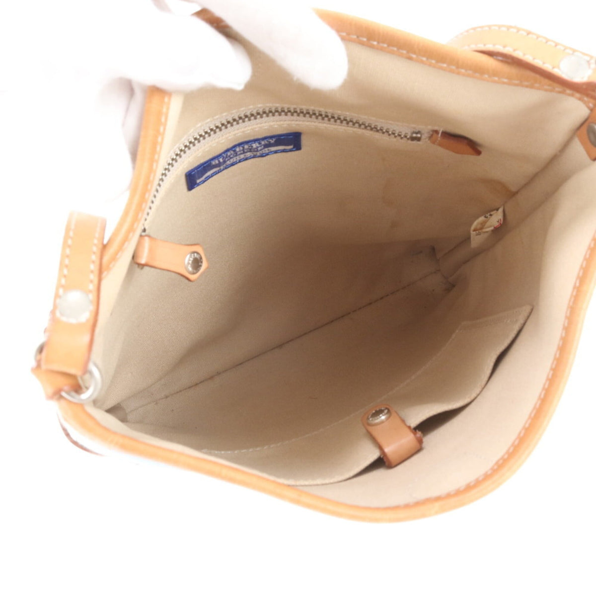 Burberry Brown Light Blue White Leather Canvas Handbag Shoulder Bag Tote Bag (Pre-Owned)