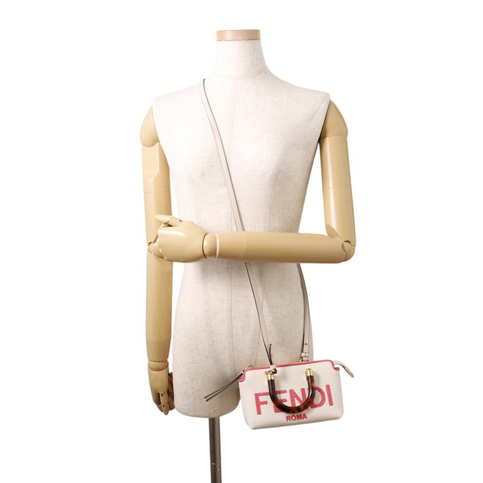 Fendi Pink White Canvas Handbag Shoulder Bag (Pre-Owned)