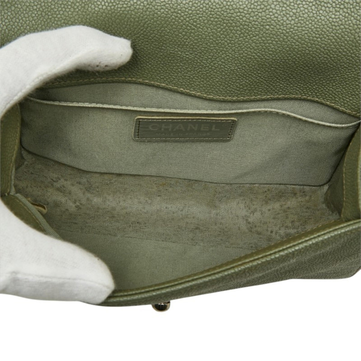 Chanel Green Olive Grained Calfskin Shoulder Bag (Pre-Owned)