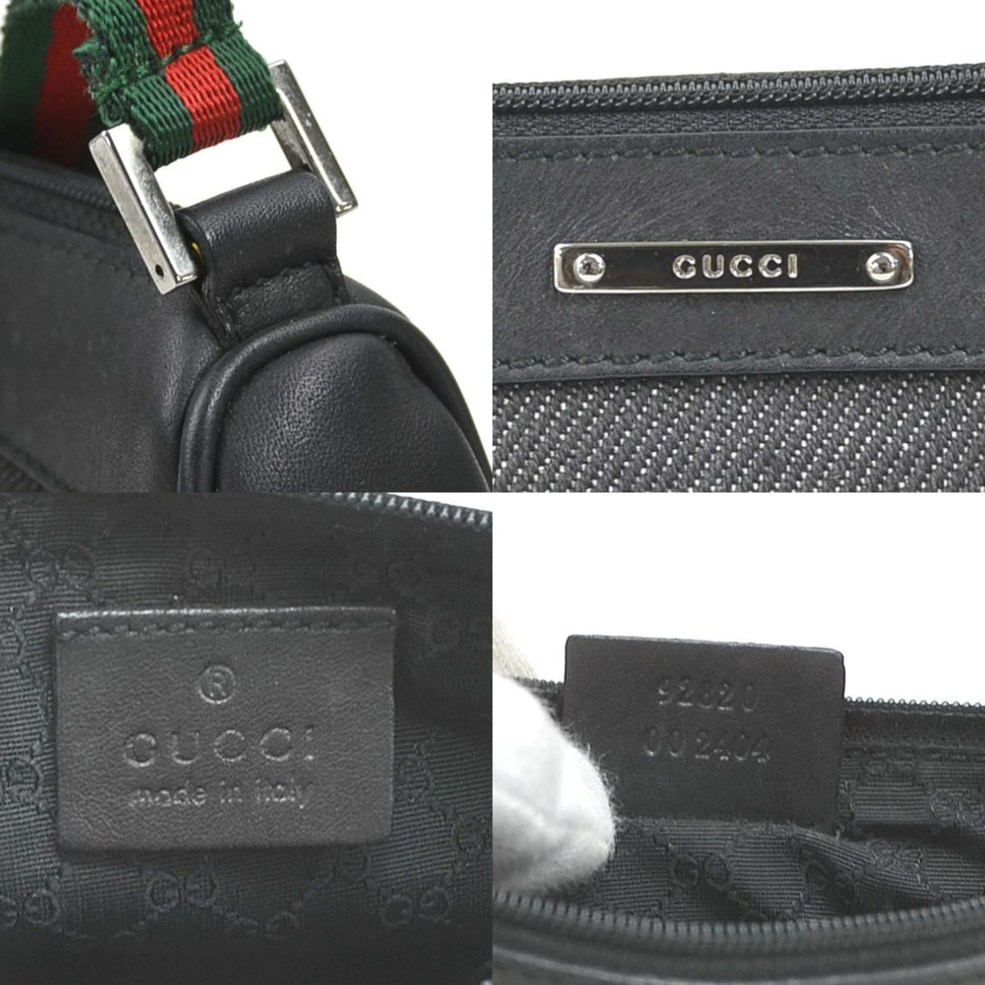 Gucci Black Leather Canvas Handbag (Pre-Owned)