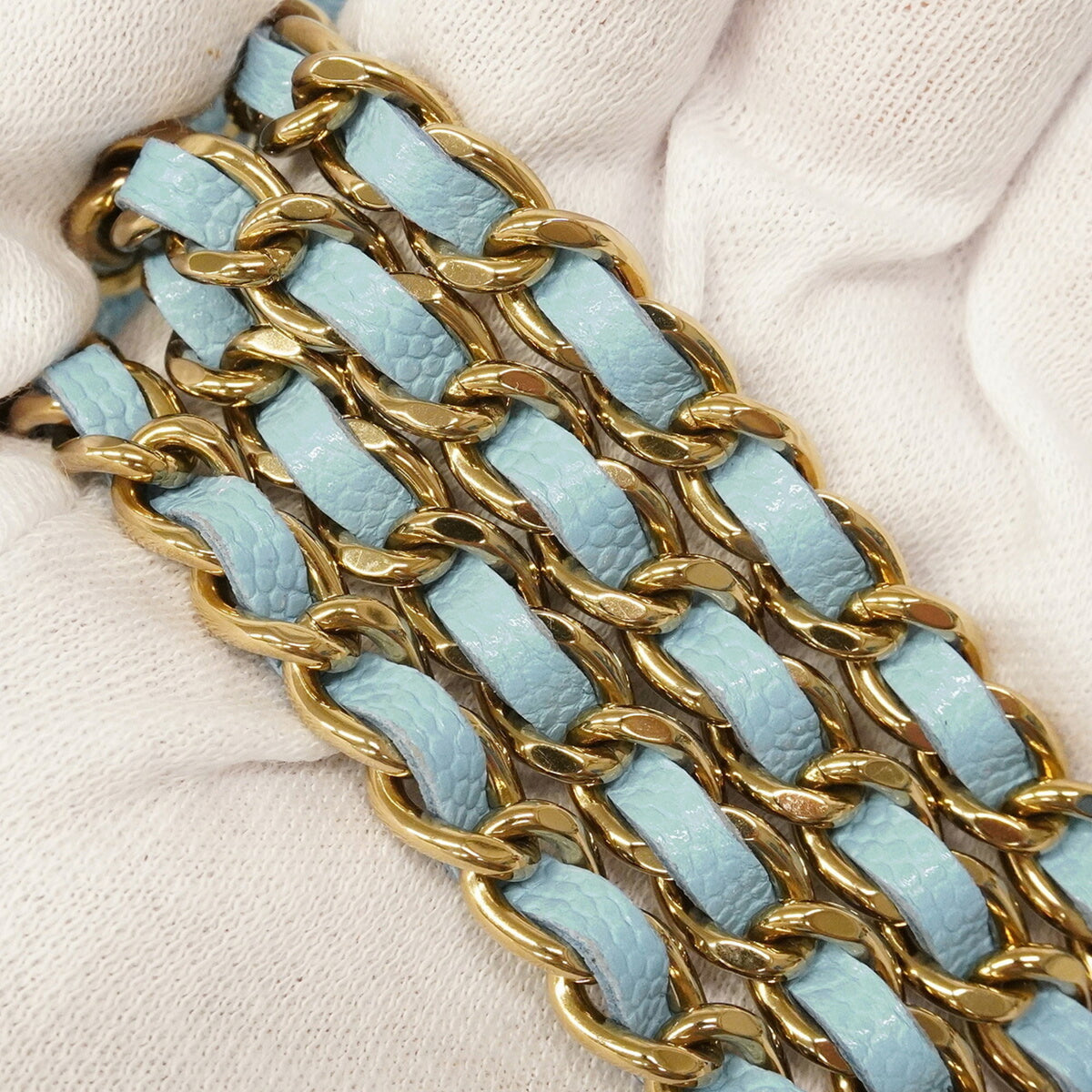Chanel Light Blue Grained Calfskin Chain/Shoulder Wallet (Pre-Owned)