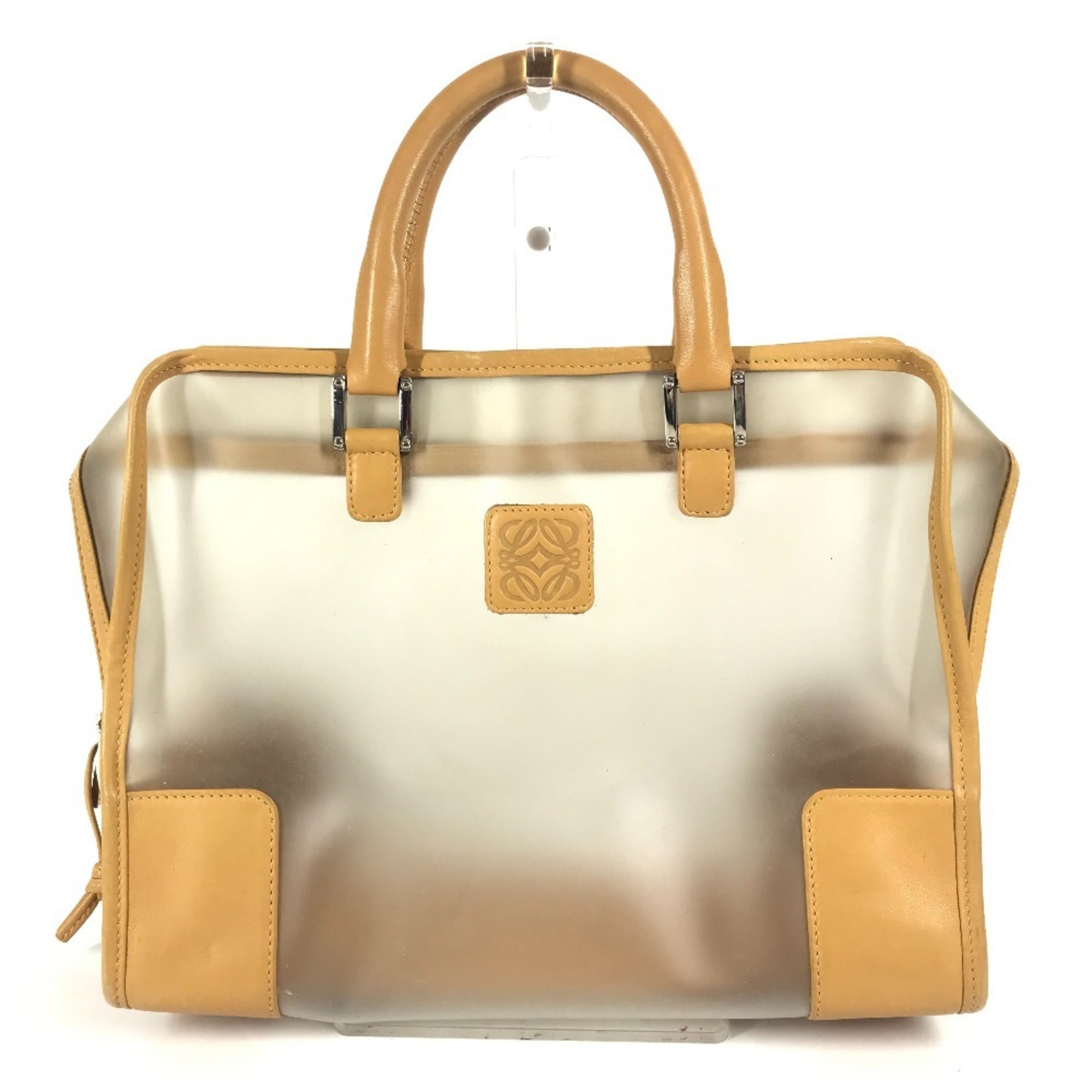 Loewe Amazona Beige Vinyl Leather Boston Bag Handbag (Pre-Owned)