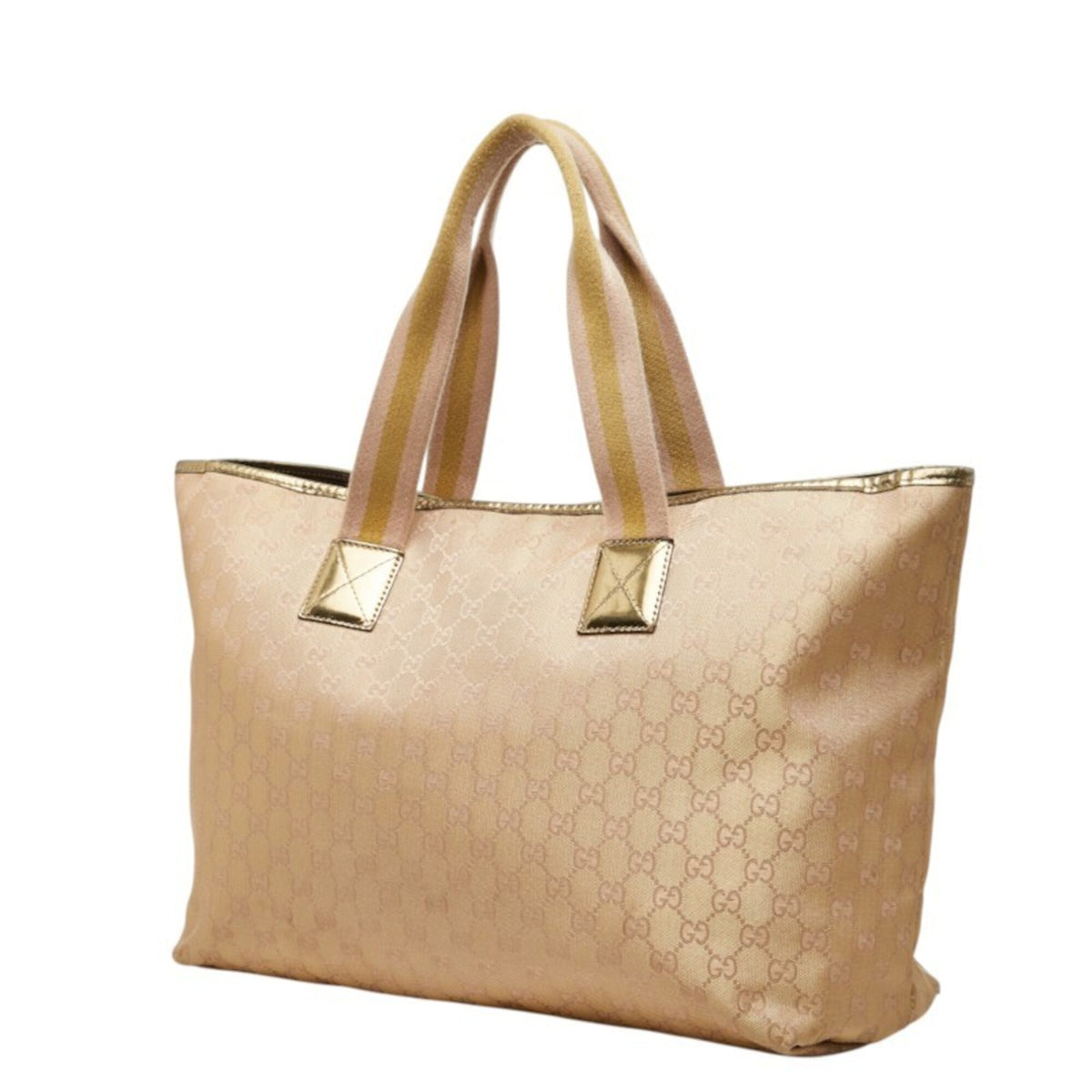 Gucci Beige Gold Canvas Leather Tote Bag (Pre-Owned)