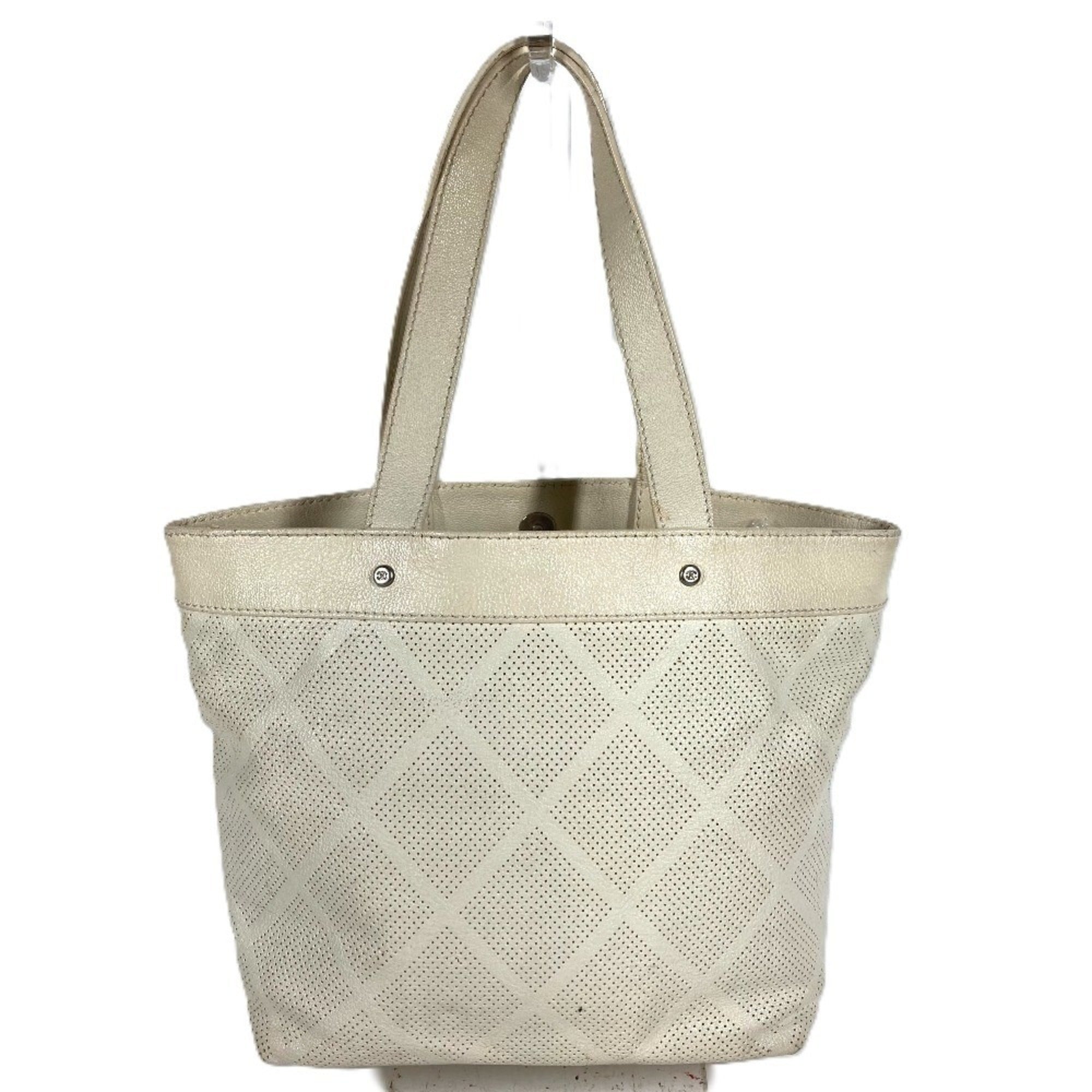 Chanel Ivory Leather Handbag Tote Bag (Pre-Owned)