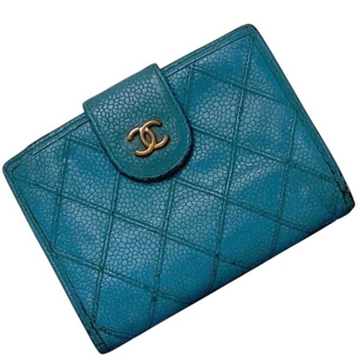 Chanel Blue Grained Calfskin Wallet (Bi-Fold) (Pre-Owned)