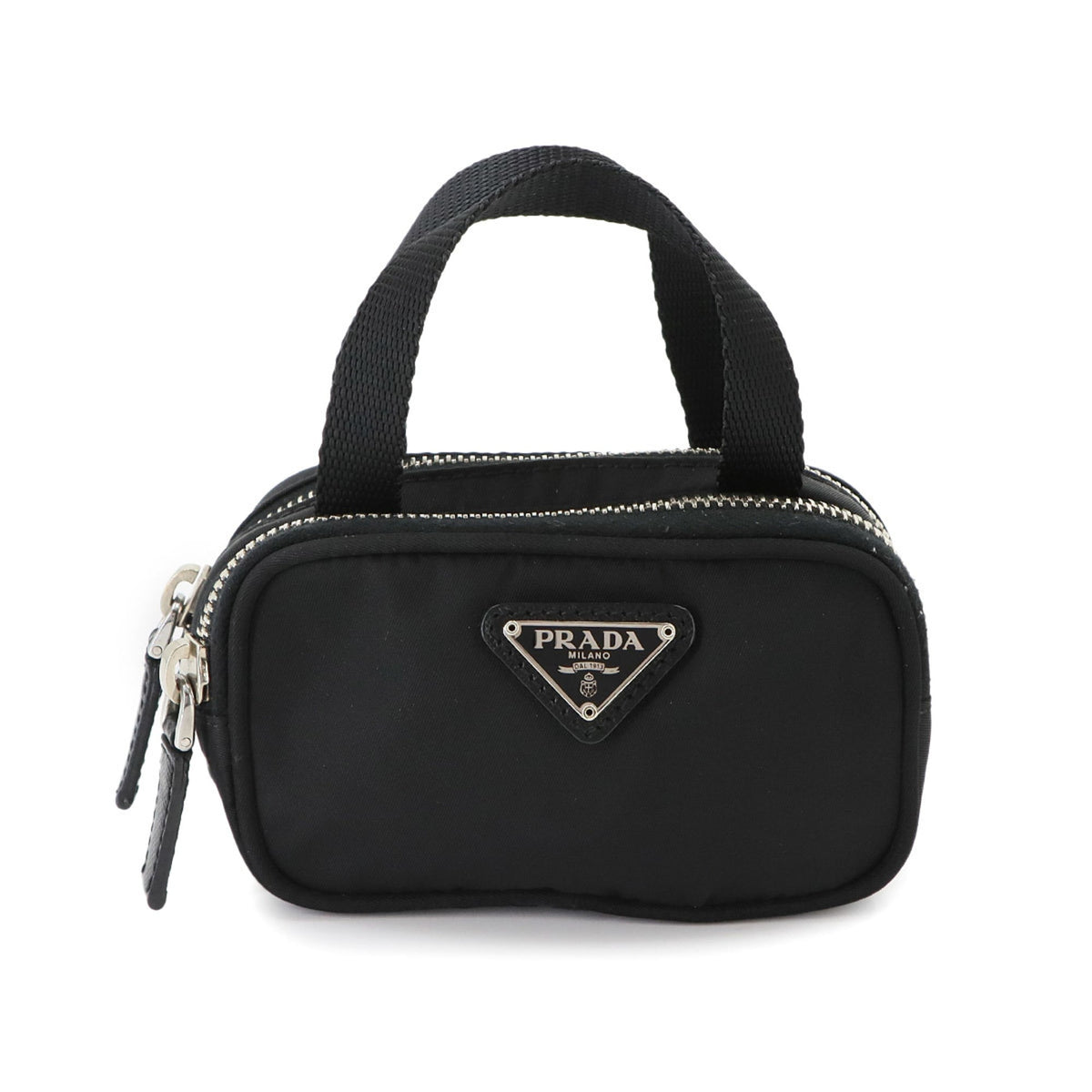 Prada Black Nylon Saffiano Triangle Leather Handbag Pouch (Pre-Owned)