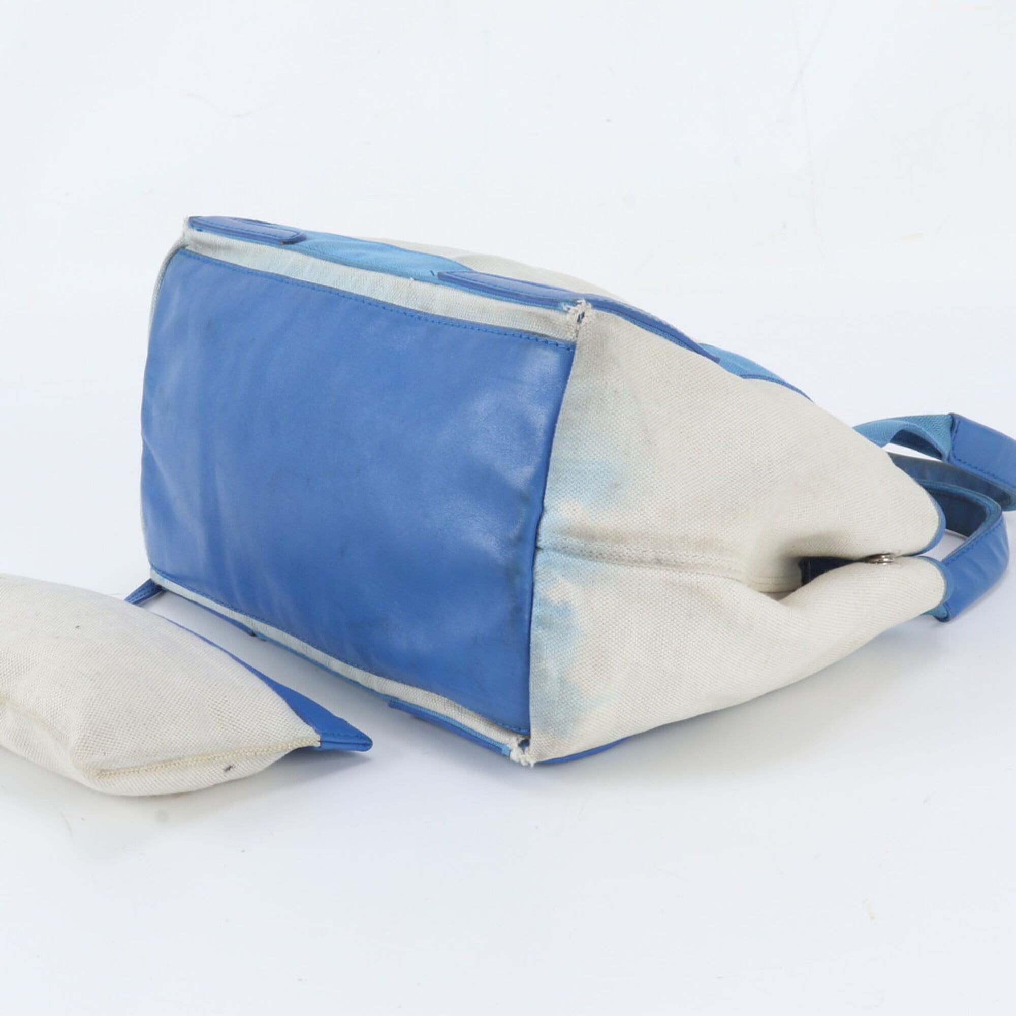 Balenciaga Blue White Leather Canvas Handbag Shoulder Bag Tote Bag (Pre-Owned)