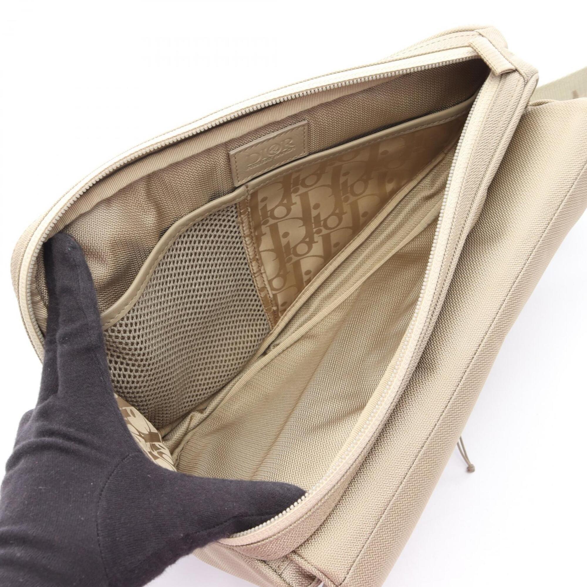 Christian Dior Beige Nylon Leather Fanny Pack Handbag Saddle Bag (Pre-Owned)