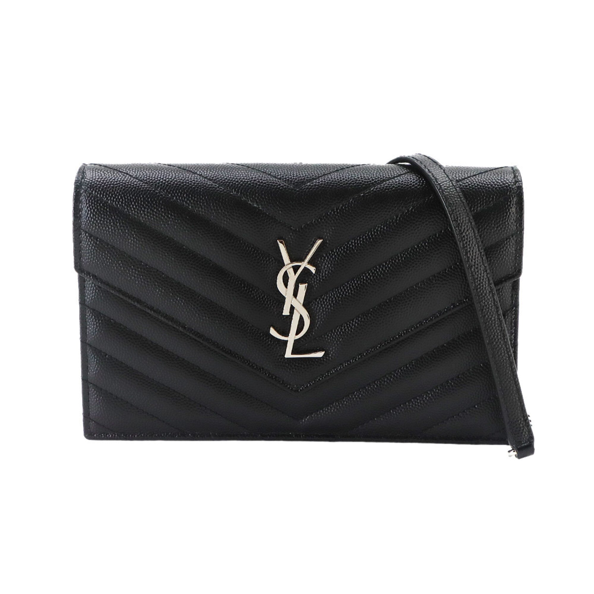 Saint Laurent Black Leather Chain/Shoulder Wallet (Pre-Owned)