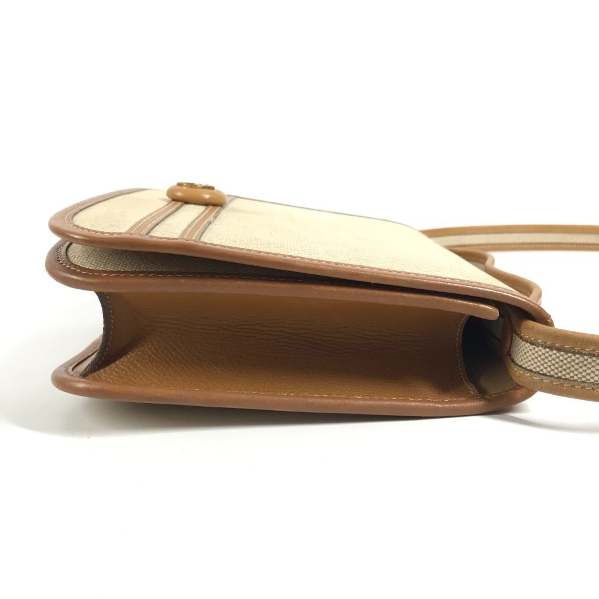 Hermes Beige Leather Canvas Handbag Pochette Shoulder Bag (Pre-Owned)