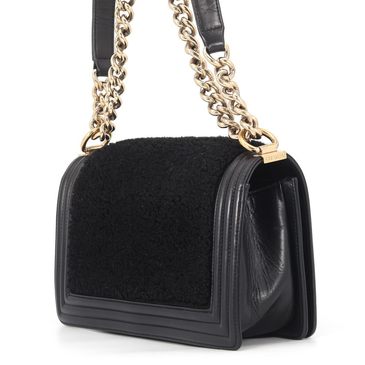 Chanel Boy Chanel Black Leather Handbag Shoulder Bag (Pre-Owned)