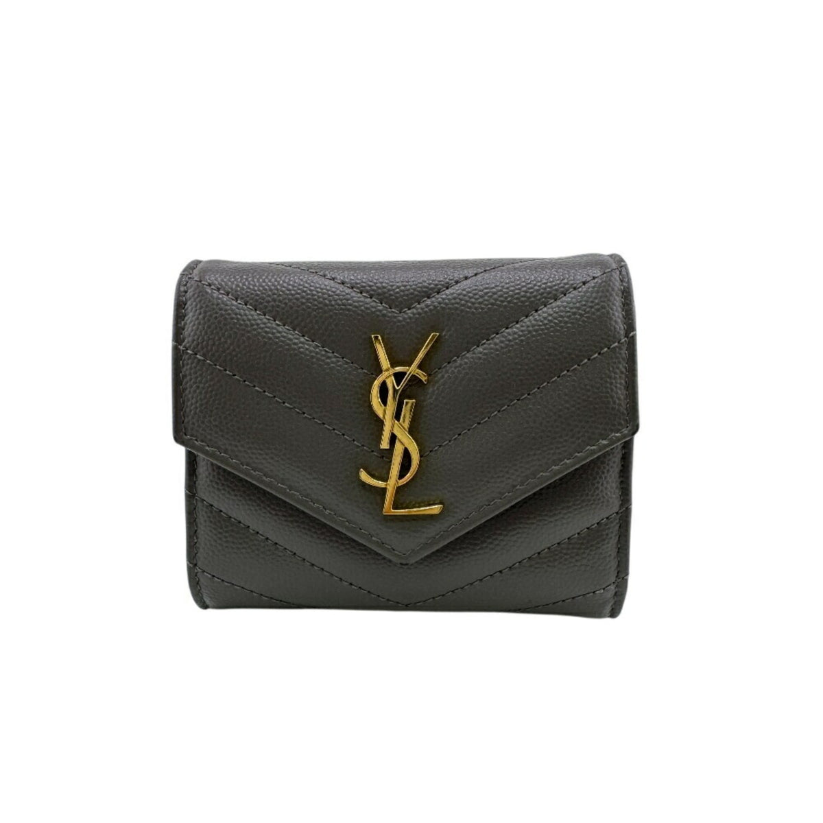 Saint Laurent Gray Leather Wallet (Tri-Fold) (Pre-Owned)