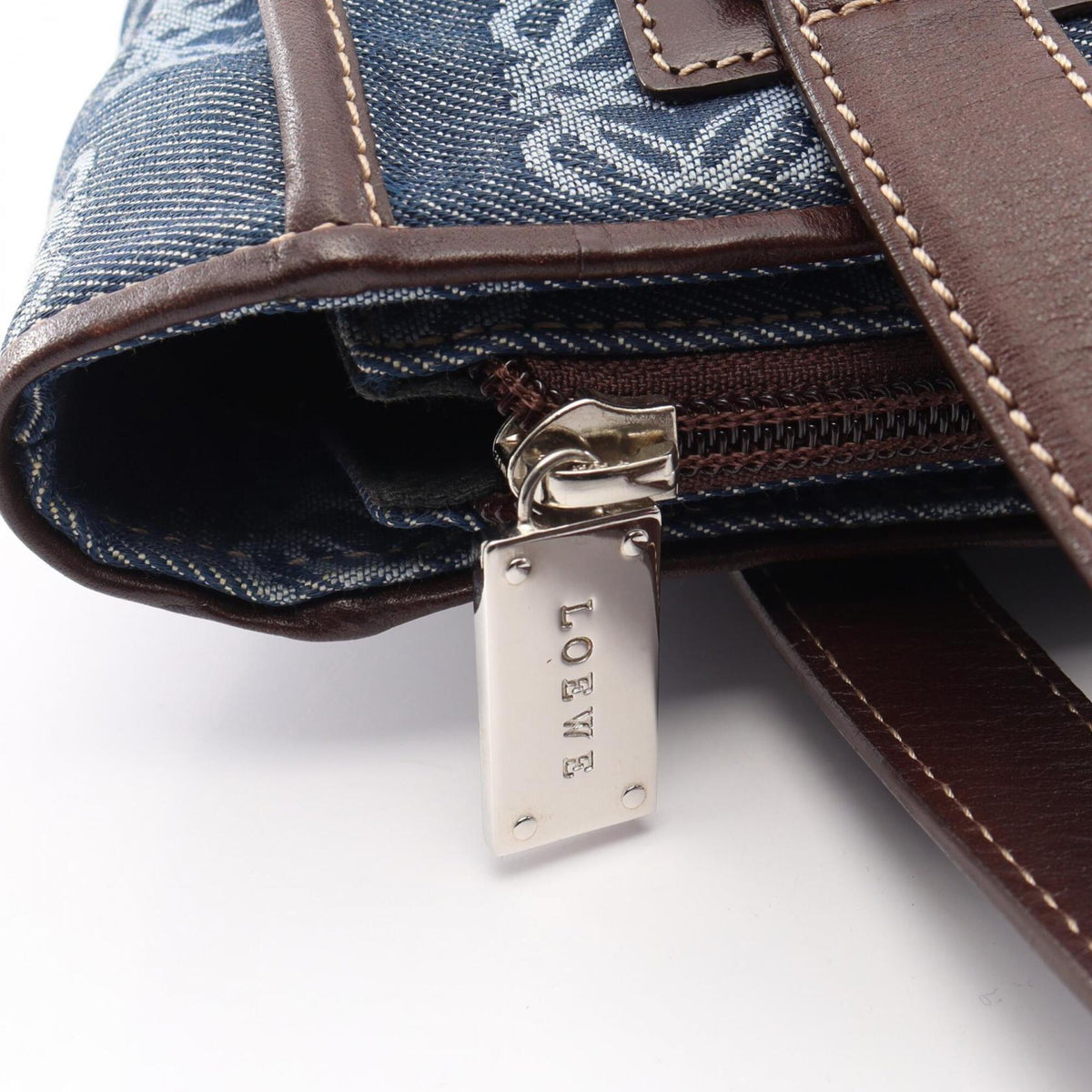 Loewe Brown Navy Canvas Leather Handbag Tote Bag (Pre-Owned)