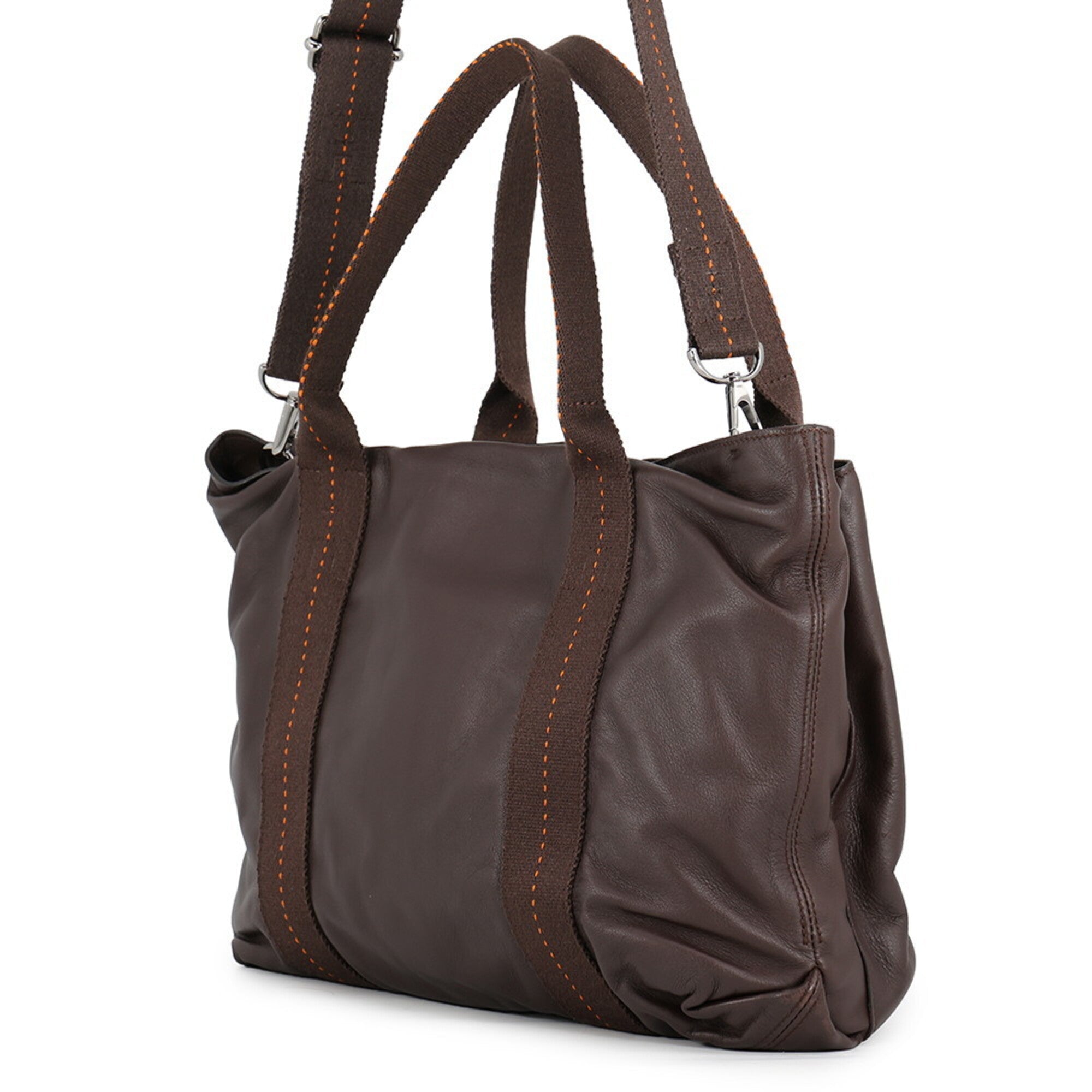 Hermes Chocolat Orange Veau Derma Handbag Tote Bag (Pre-Owned)