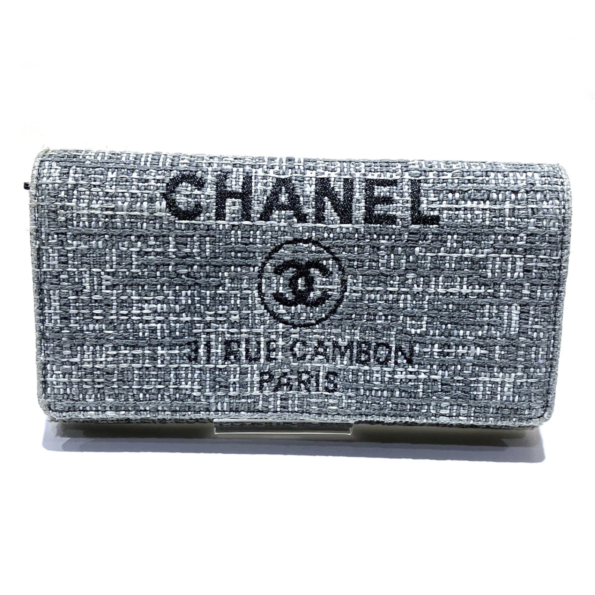 Chanel Gray Canvas Long Wallet (Bi-Fold) (Pre-Owned)