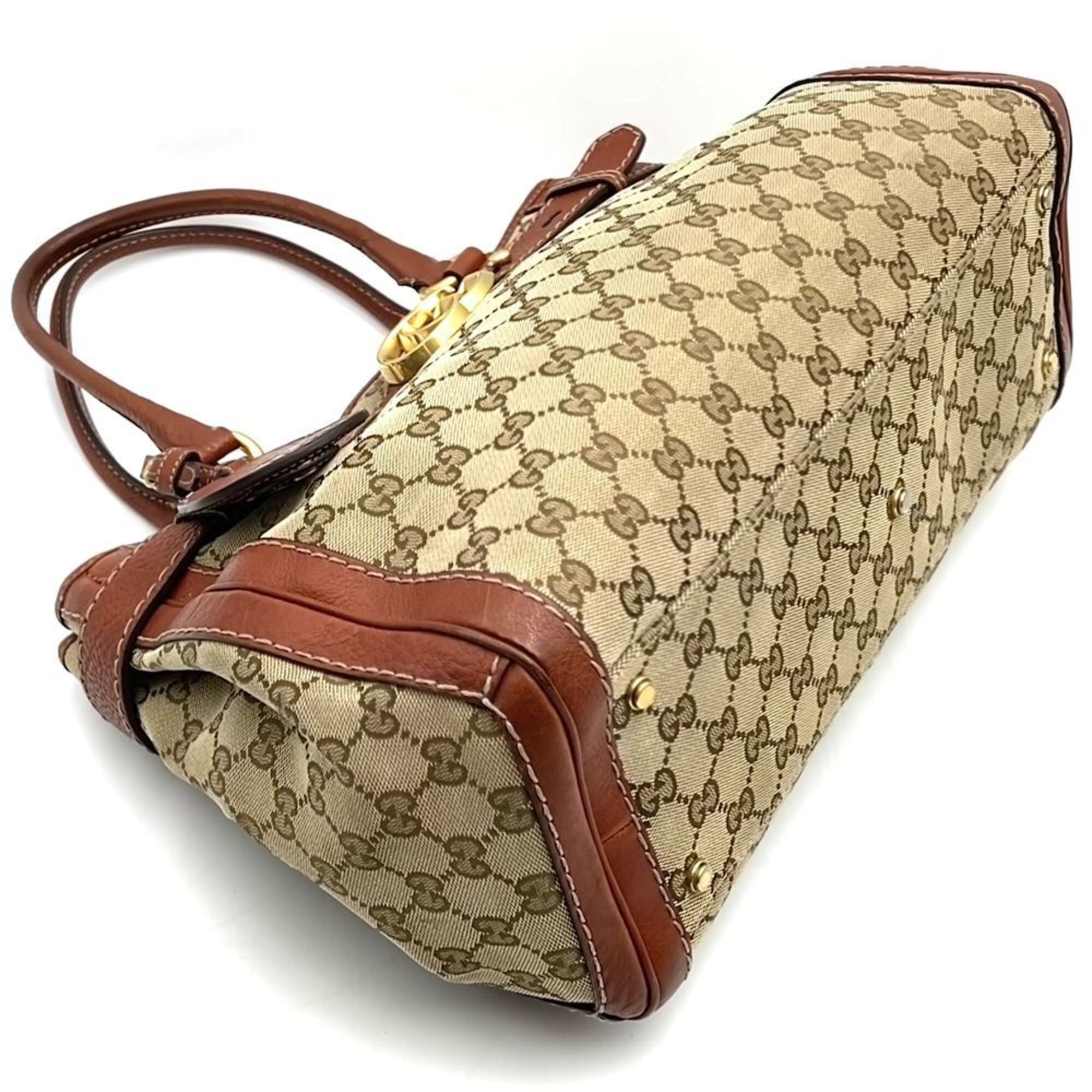 Gucci Gg Canvas Brown Gg Canvas Leather Handbag Tote Bag (Pre-Owned)