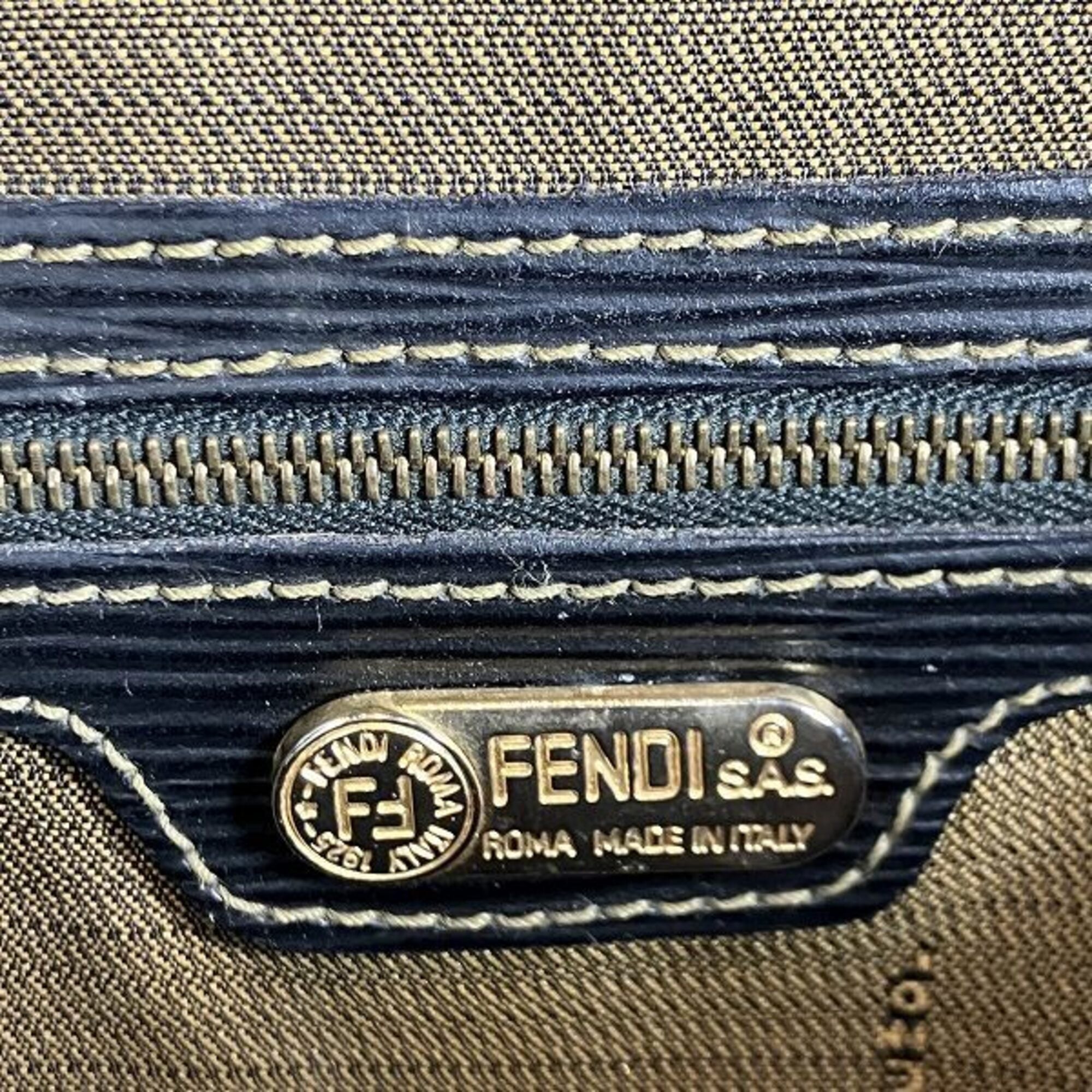 Fendi Zucca Brown Canvas Leather Handbag Shoulder Bag Tote Bag (Pre-Owned)