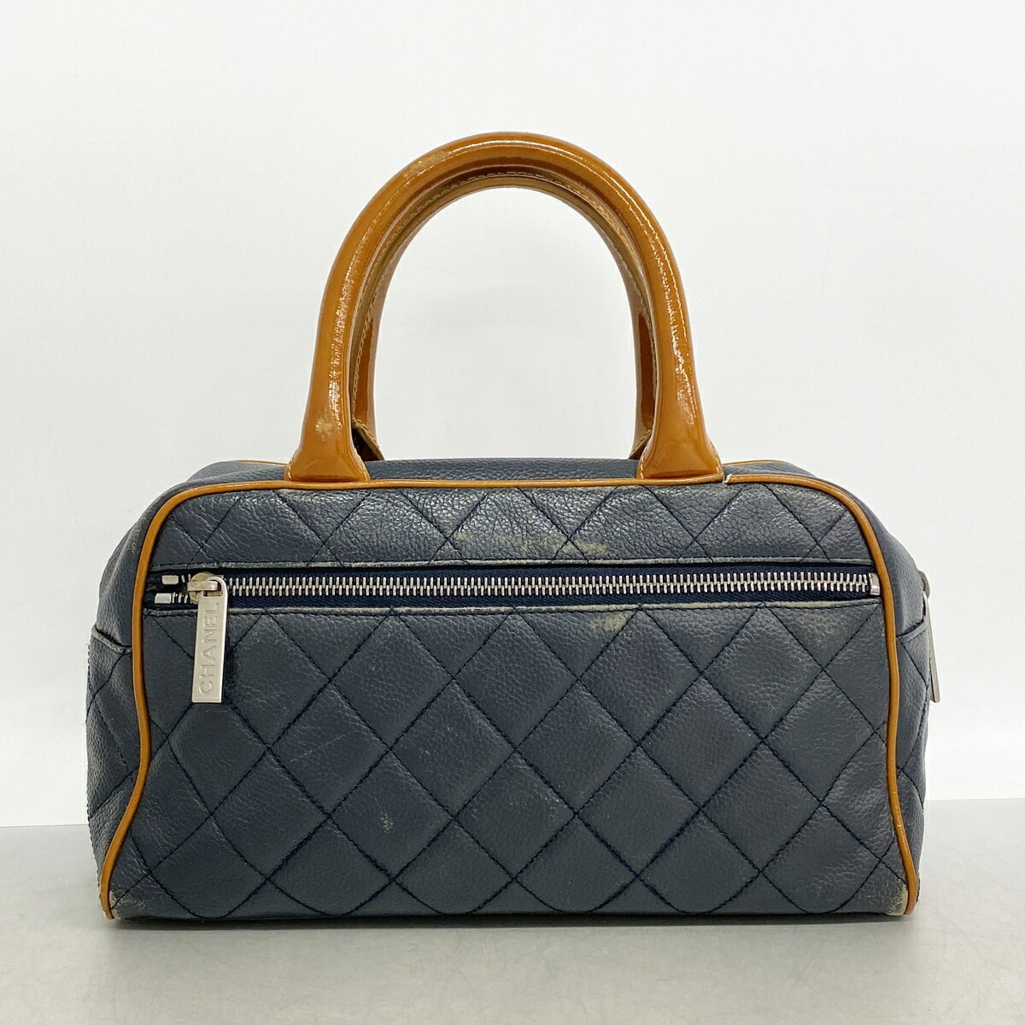 Chanel Navy Patent Leather Leather Handbag (Pre-Owned)