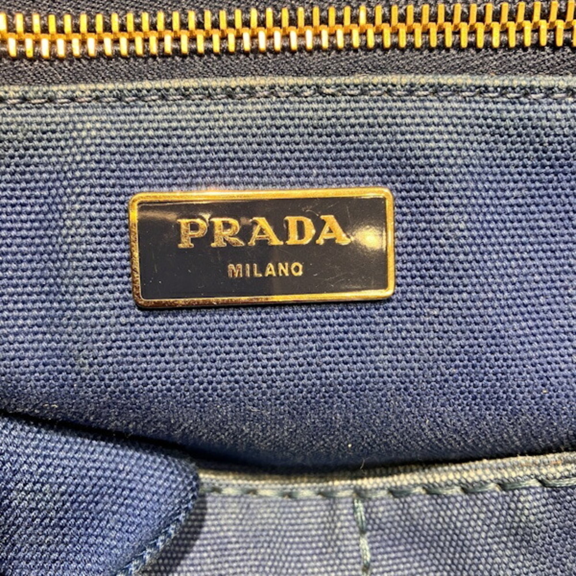 Prada Canapa Blue Canvas Handbag Tote Bag (Pre-Owned)