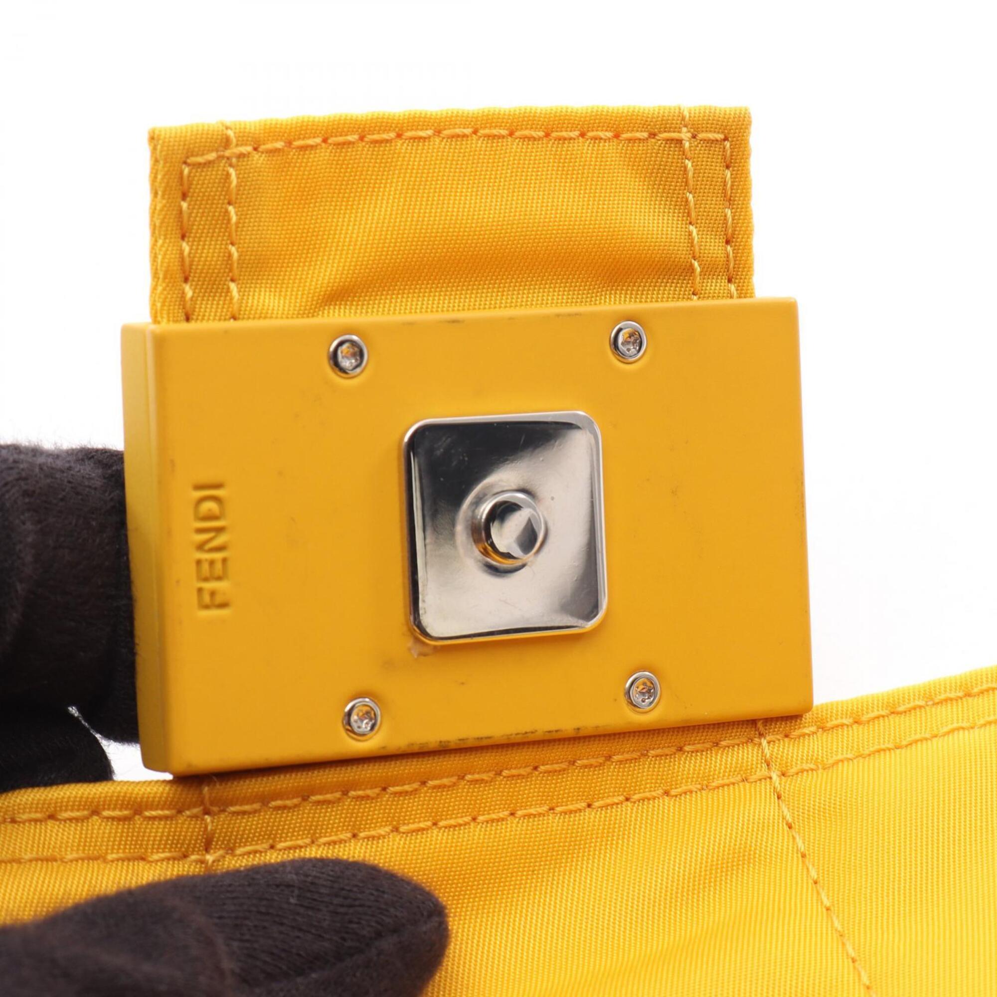 Fendi Yellow Nylon Leather Baguette Bag Messenger Bag Shoulder Bag (Pre-Owned)