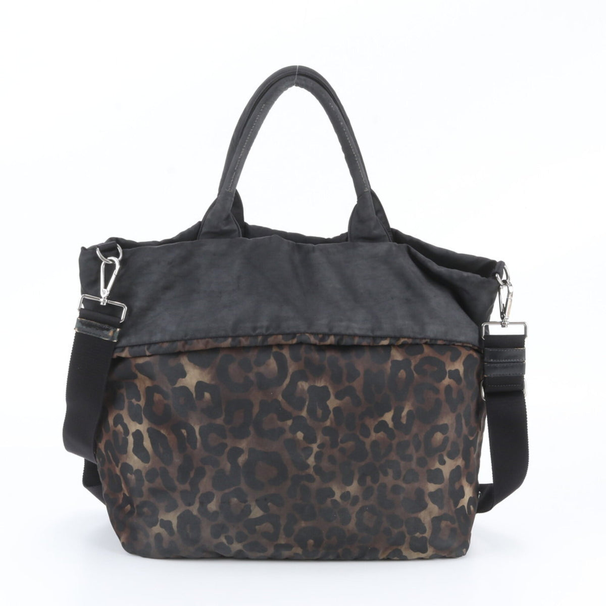 Prada Black Brown Leather Nylon Shoulder Bag Tote Bag (Pre-Owned)