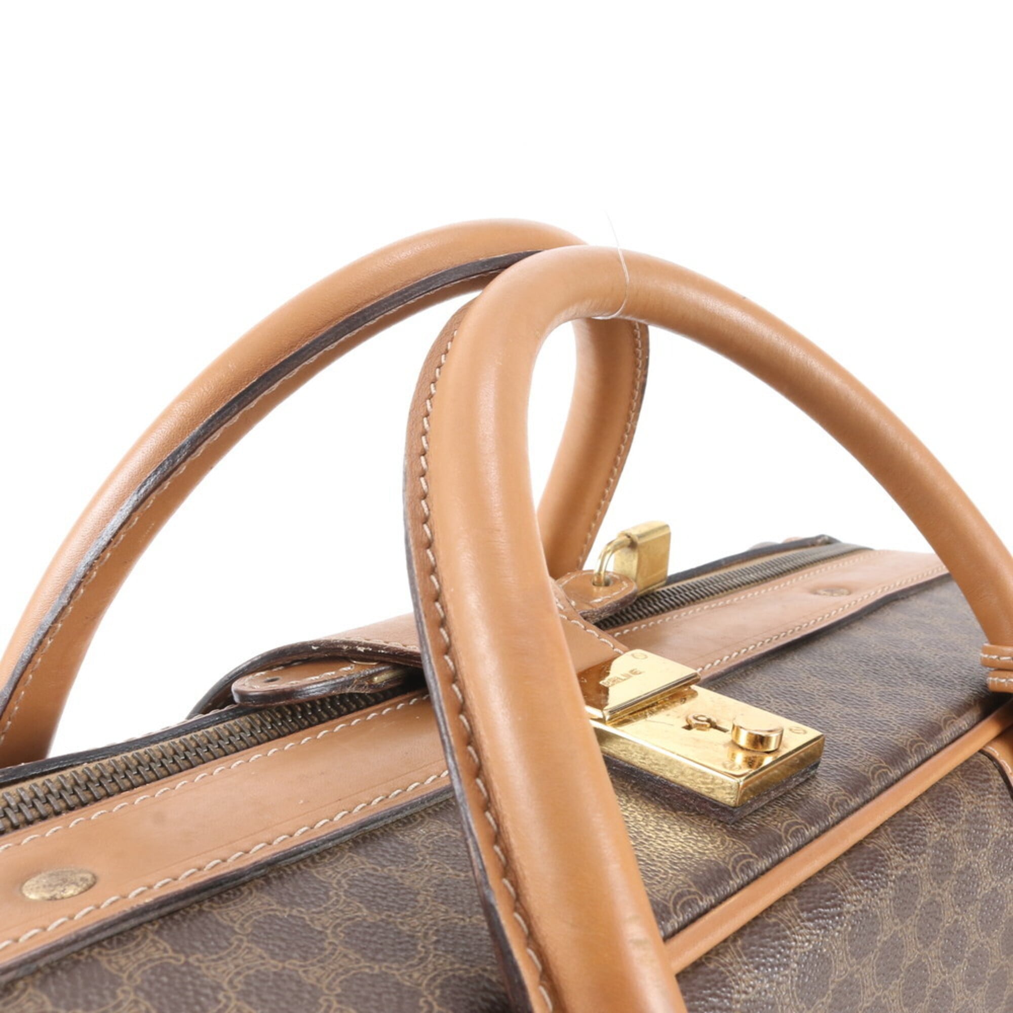 Celine Brown Leather Coated Canvas Boston Bag (Pre-Owned)