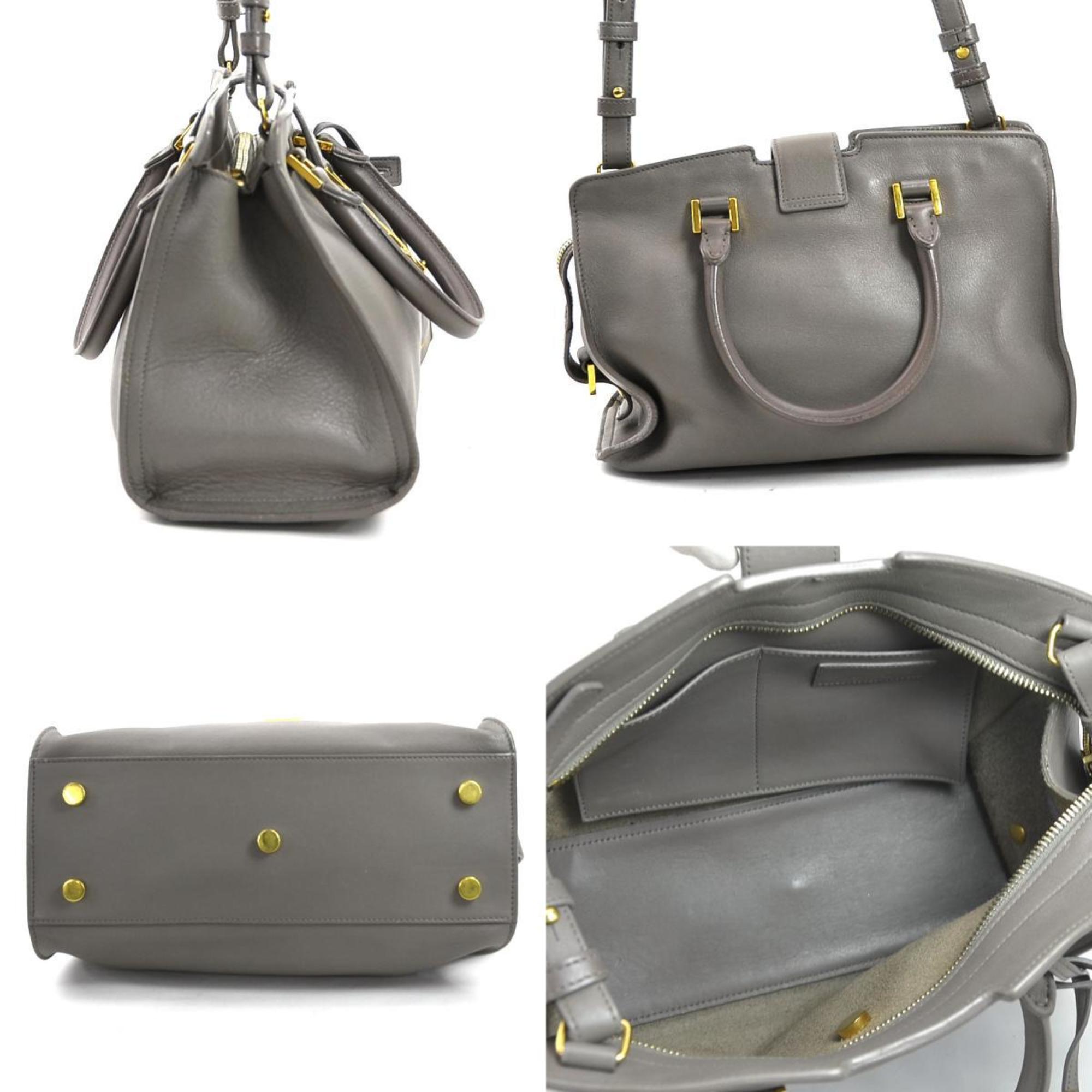 Saint Laurent Gray Leather Handbag Shoulder Bag (Pre-Owned)