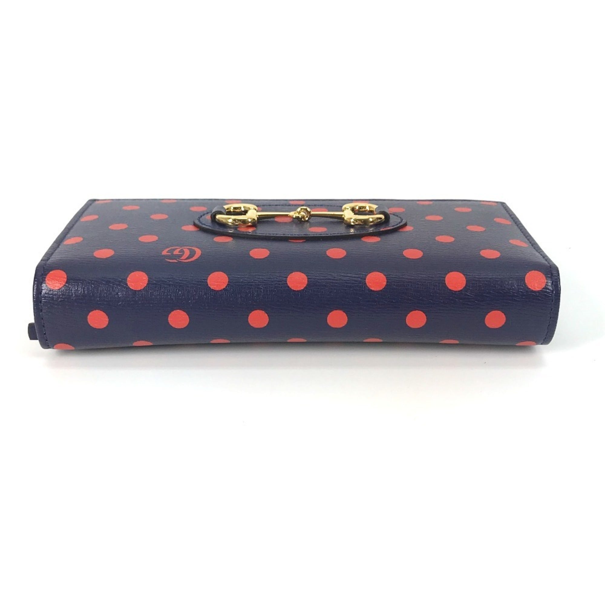 Gucci Navy Red Color Leather Chain/Shoulder Wallet (Pre-Owned)