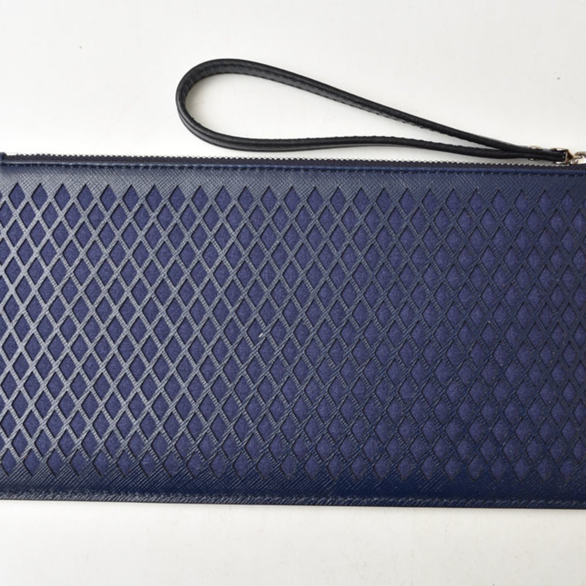 Salvatore Ferragamo Navy Leather Clutch Bag Pouch (Pre-Owned)