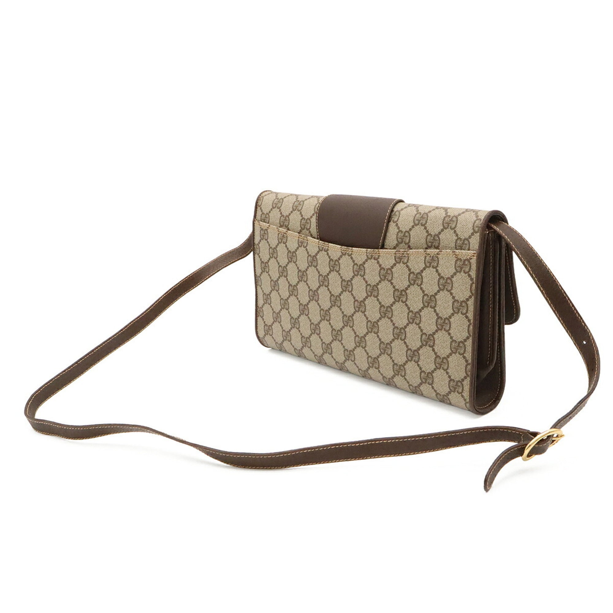 Gucci Gg Plus Beige Brown Coated Canvas Leather Pochette Shoulder Bag (Pre-Owned)