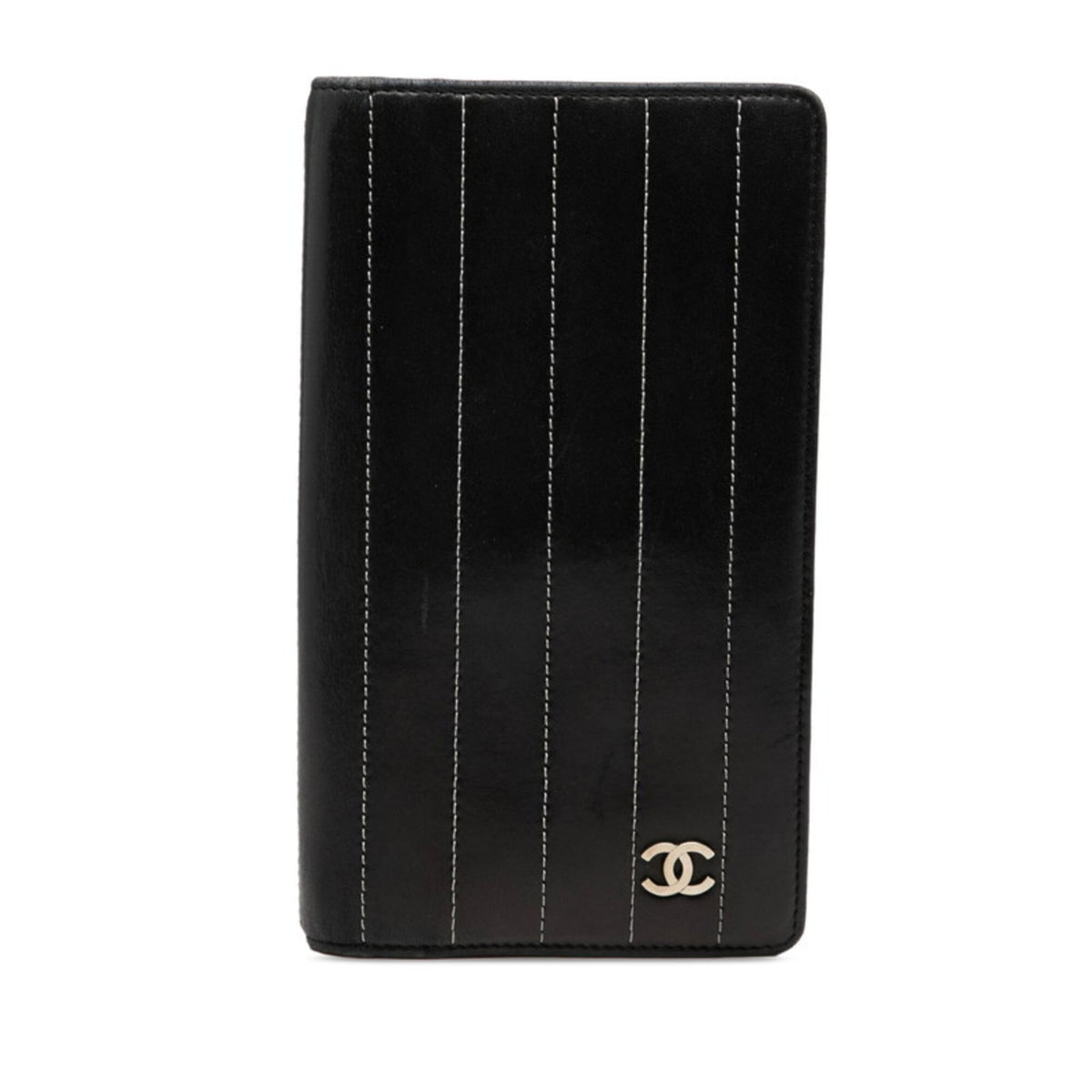 Chanel Black Leather Long Wallet (Bi-Fold) (Pre-Owned)