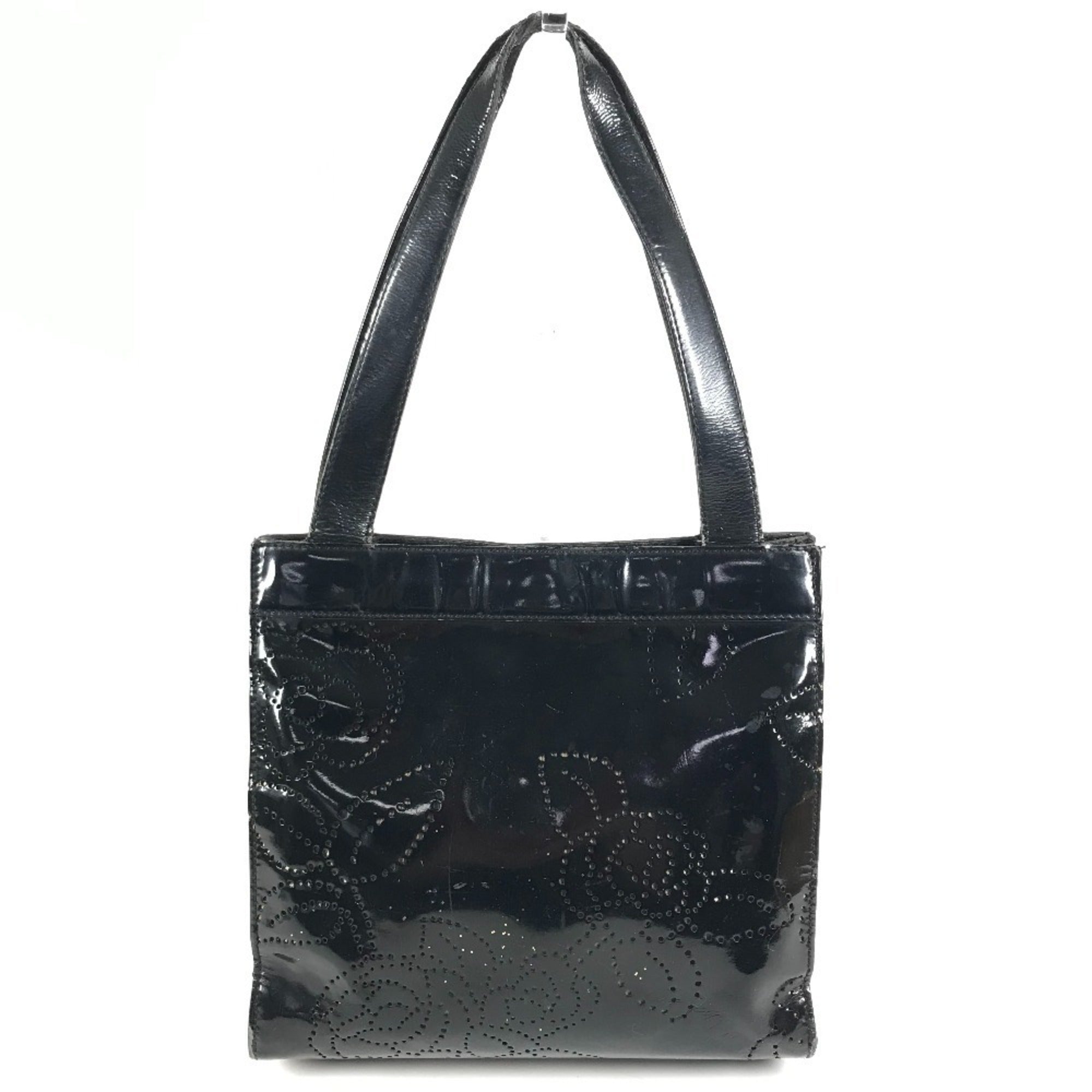 Chanel Camellia Black Patent Leather Handbag Shoulder Bag Tote Bag (Pre-Owned)
