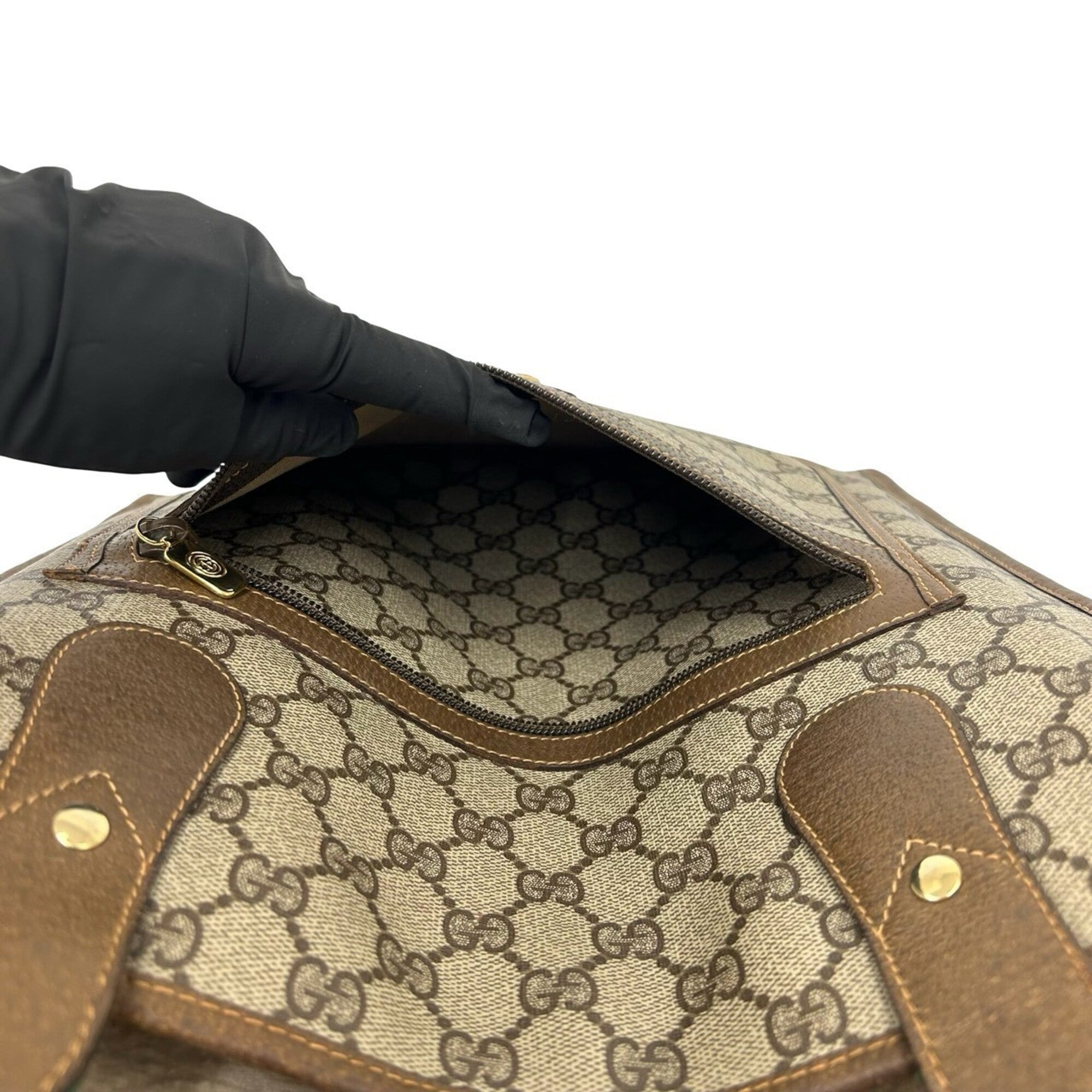 Gucci Brown Green Red Color Pvc Leather Handbag Tote Bag (Pre-Owned)