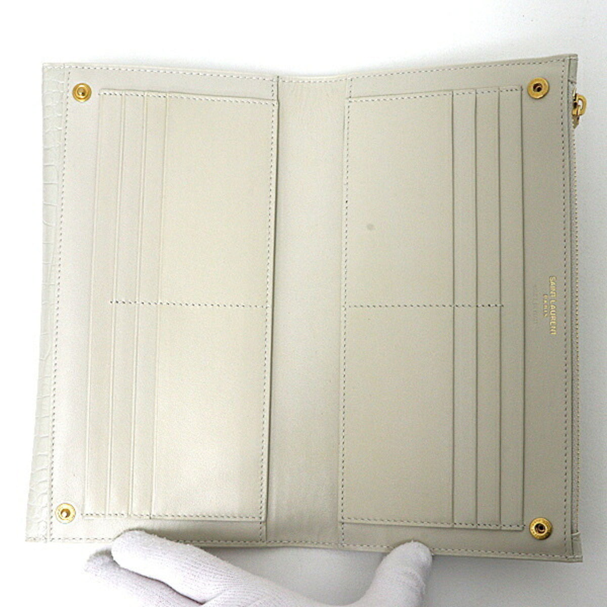 Saint Laurent Off-White Leather Long Wallet (Bi-Fold) (Pre-Owned)