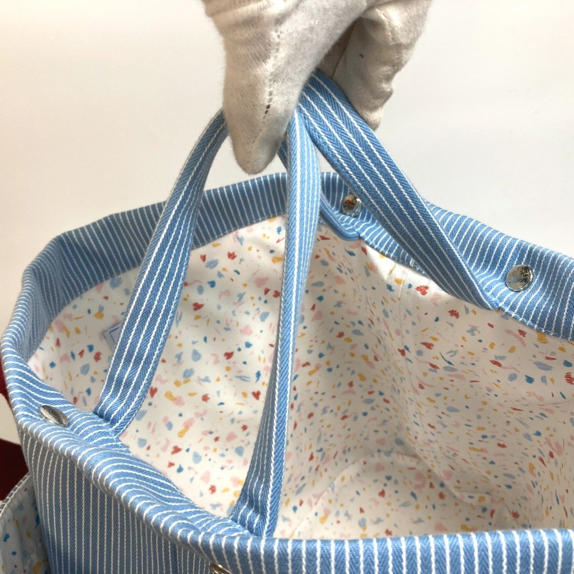 Hermes Blue Red Color Canvas Tote Bag (Pre-Owned)