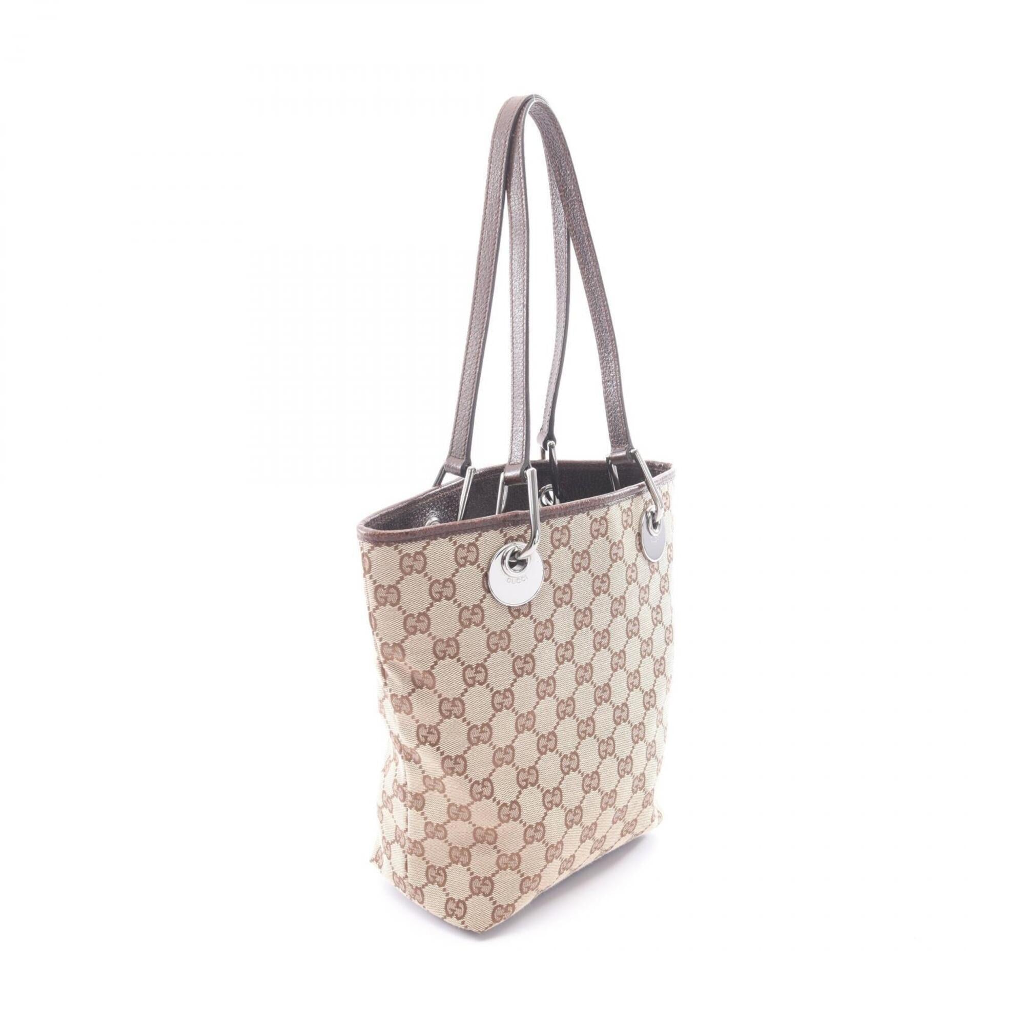 Gucci Beige Brown Canvas Leather Handbag Tote Bag (Pre-Owned)