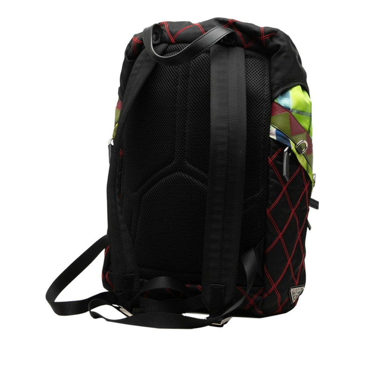 Prada Black Multi-Color Red Color Nylon Leather Backpack (Pre-Owned)