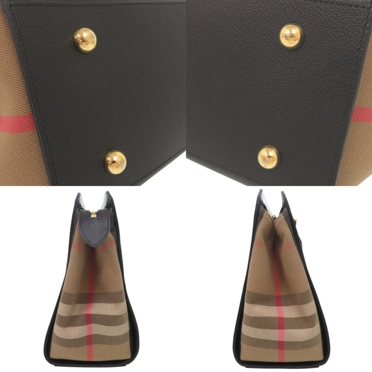 Burberry Black Leather Canvas Handbag Shoulder Bag Tote Bag (Pre-Owned)