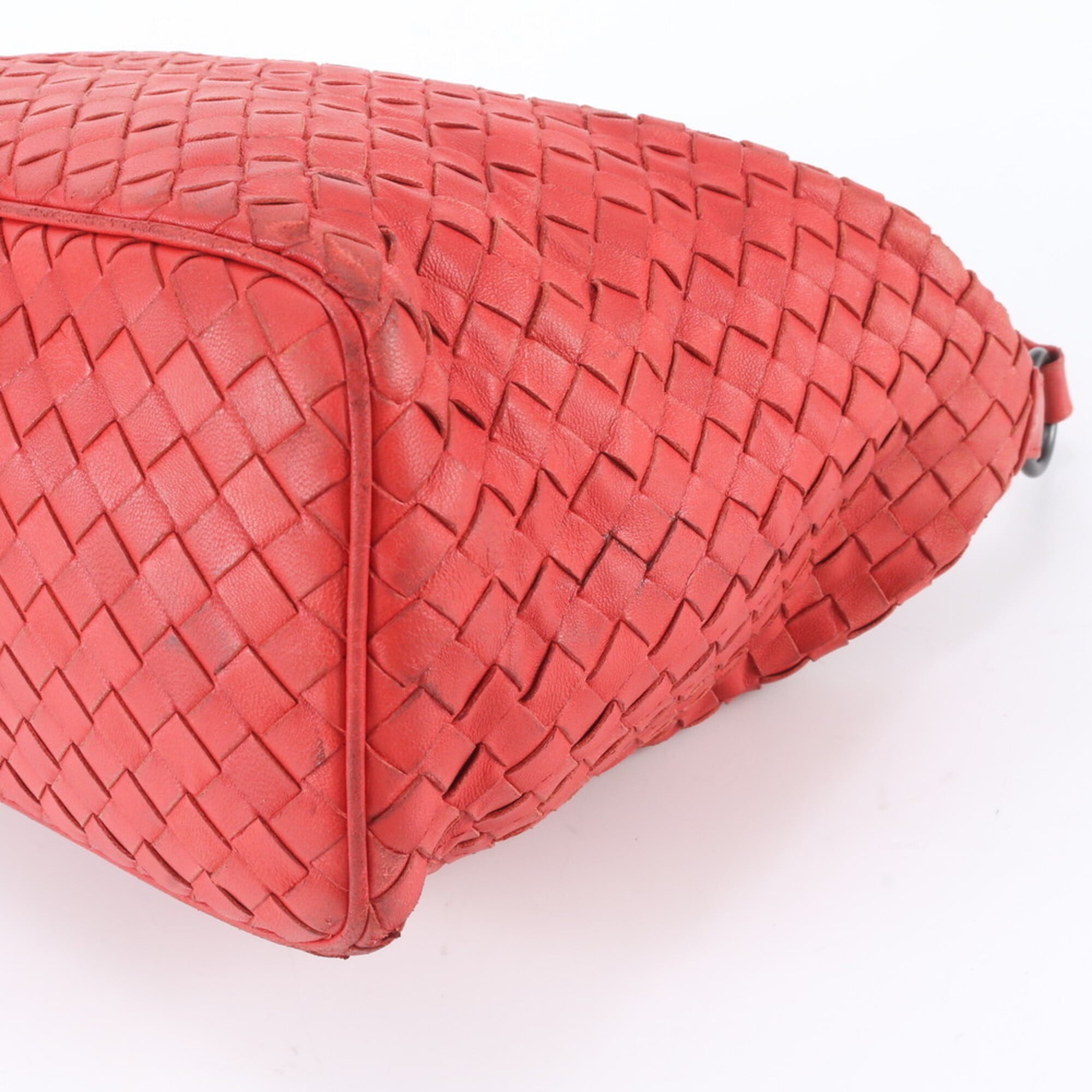 Bottega Veneta Intrecciato Red Color Leather Handbag Shoulder Bag (Pre-Owned)