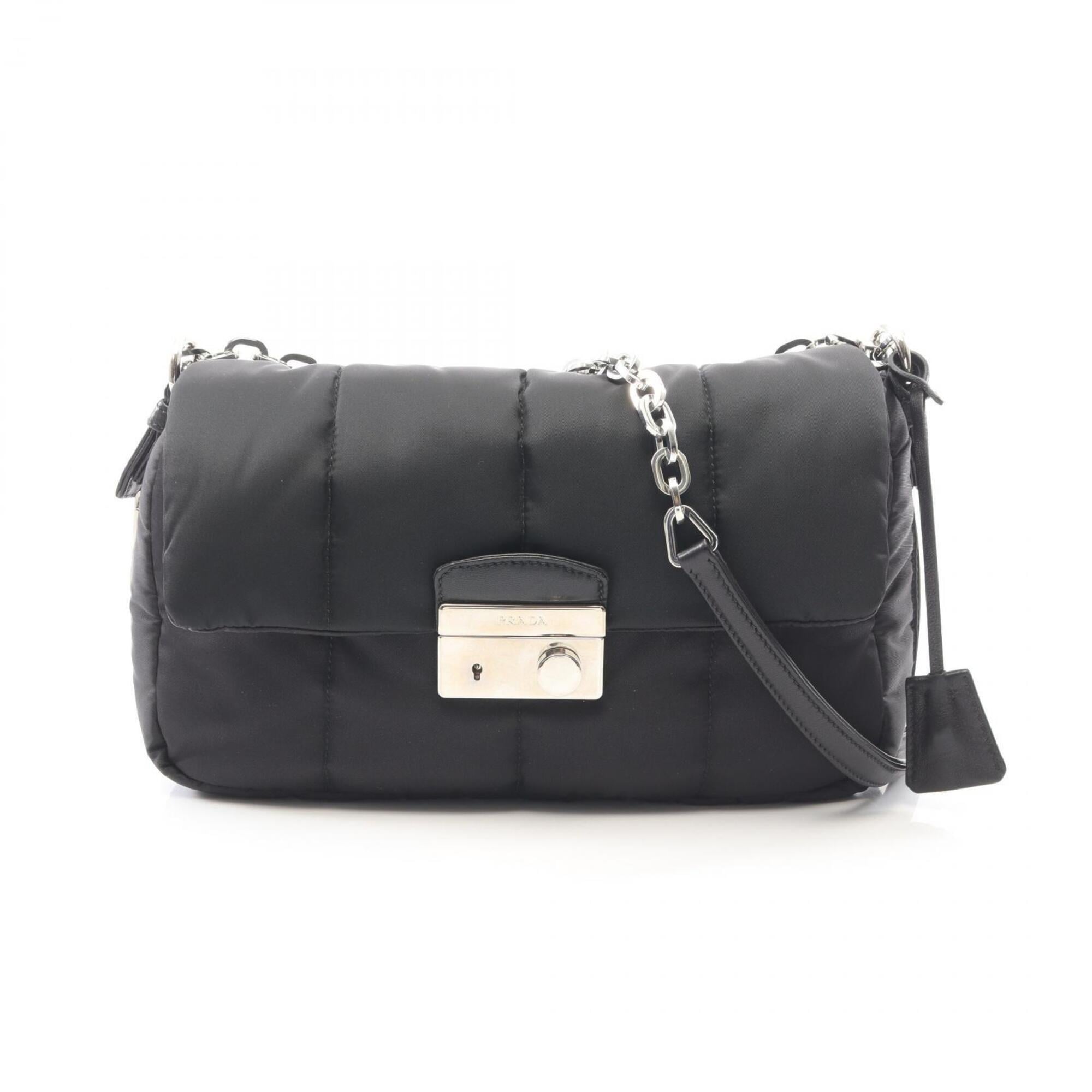 Prada Black Nylon Leather Handbag Shoulder Bag (Pre-Owned)
