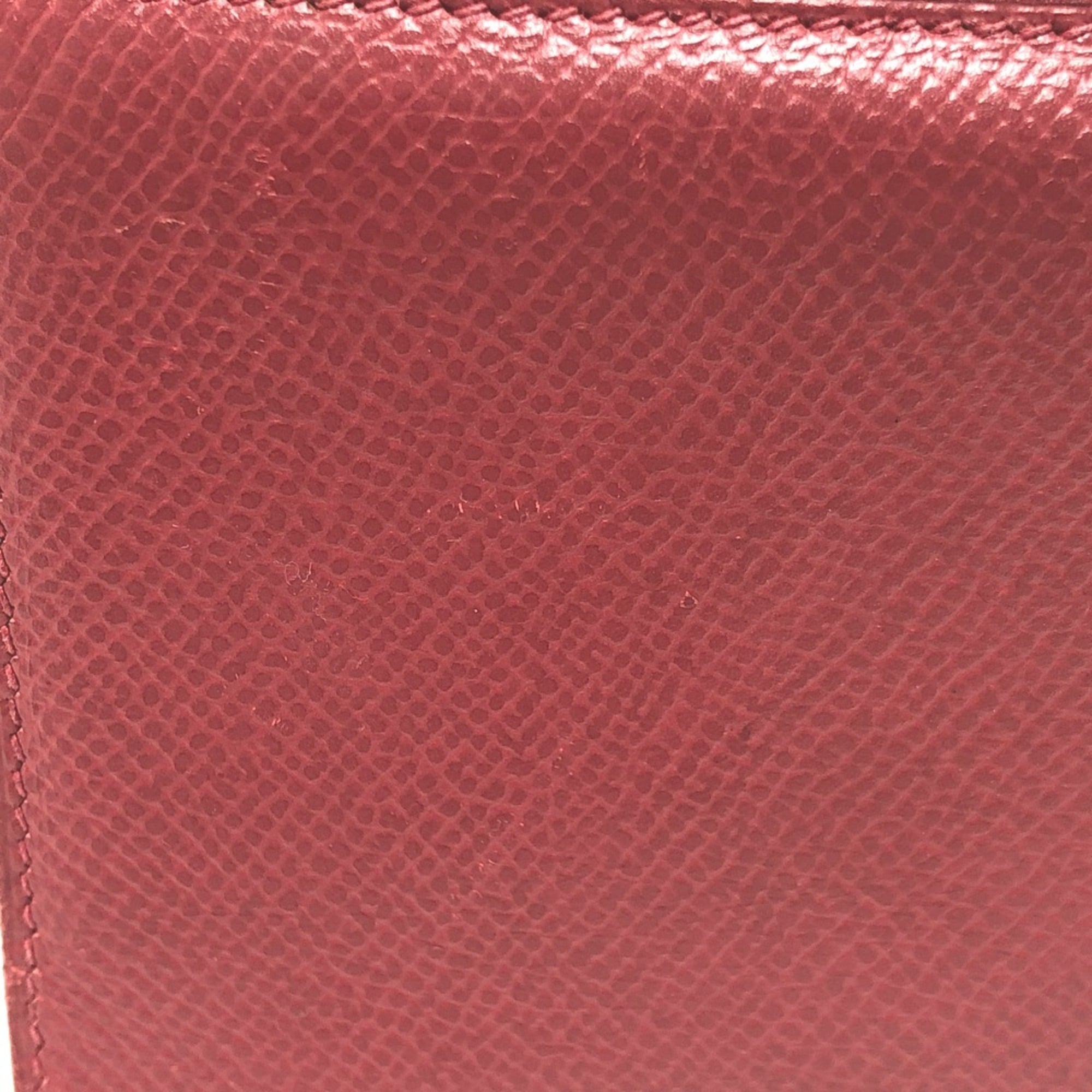 Hermes Red Color Courchevel Leather Long Wallet (Bi-Fold) (Pre-Owned)
