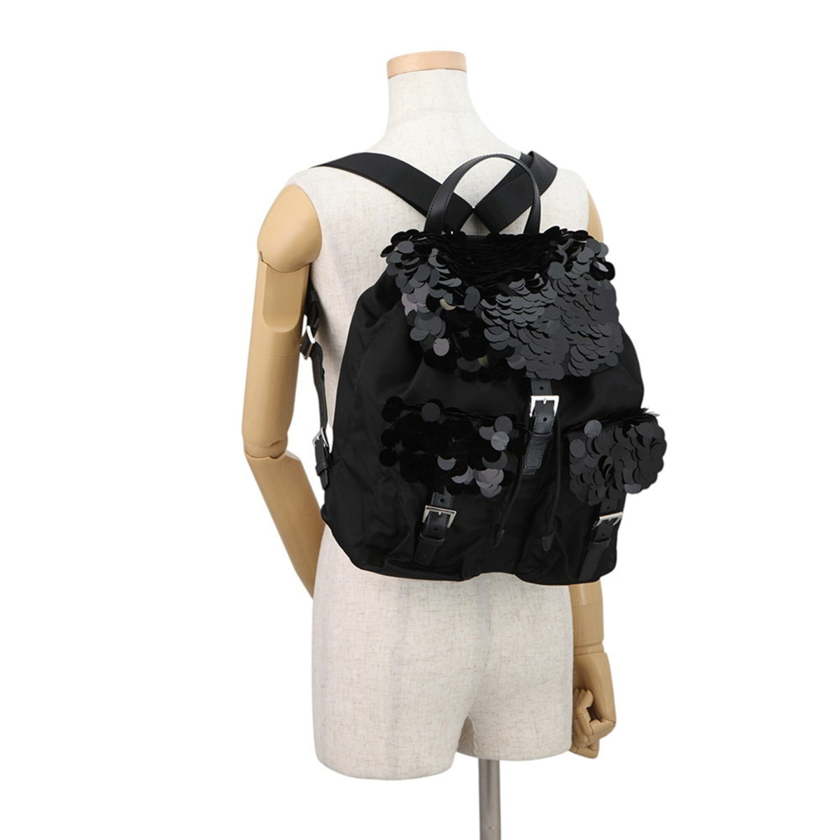 Prada Black Nylon Leather Backpack Handbag (Pre-Owned)