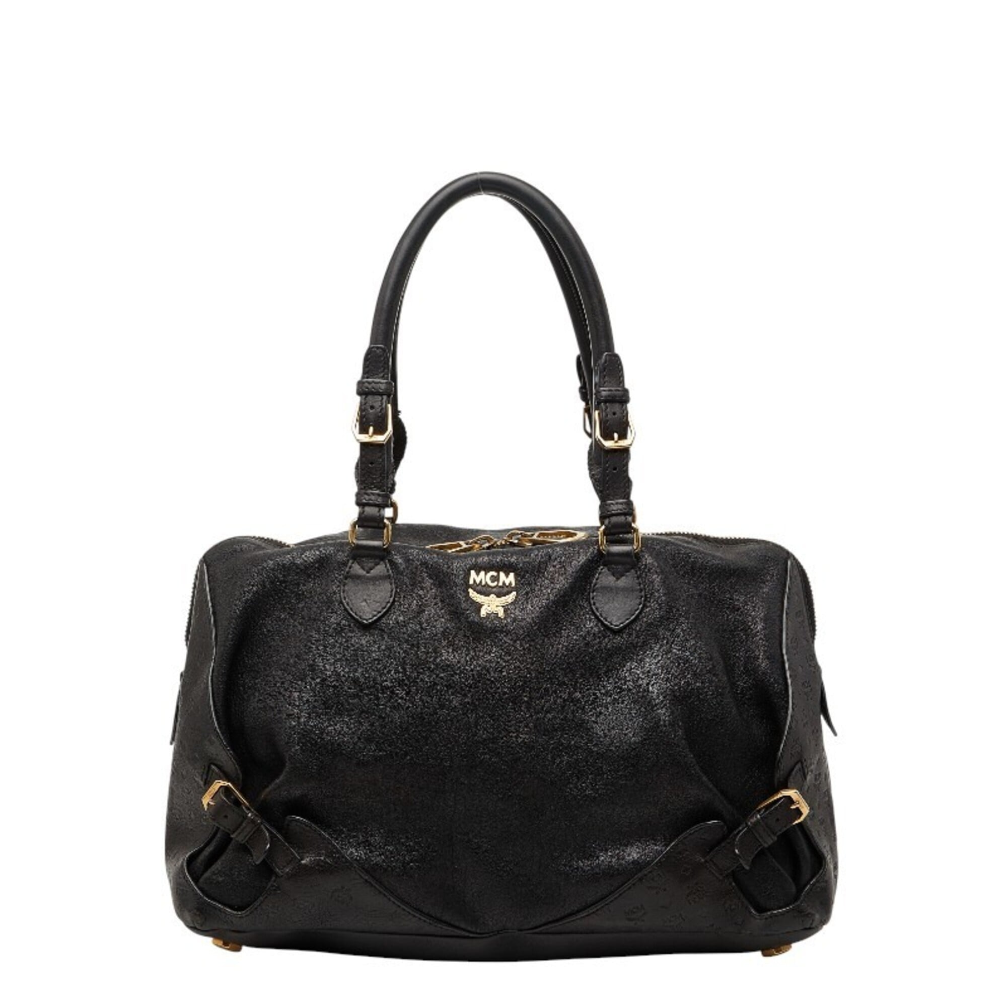 Mcm Visetos Black Leather Handbag Shoulder Bag (Pre-Owned)