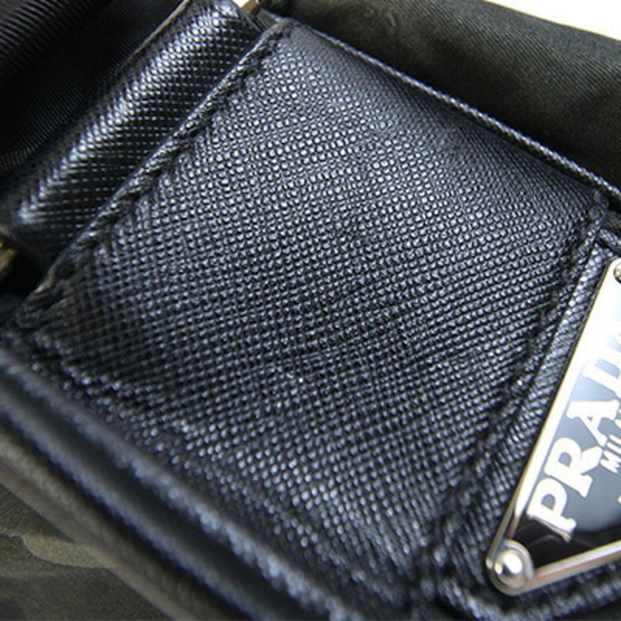 Prada Black Brown Green Khaki Nylon Leather Shoulder Bag (Pre-Owned)