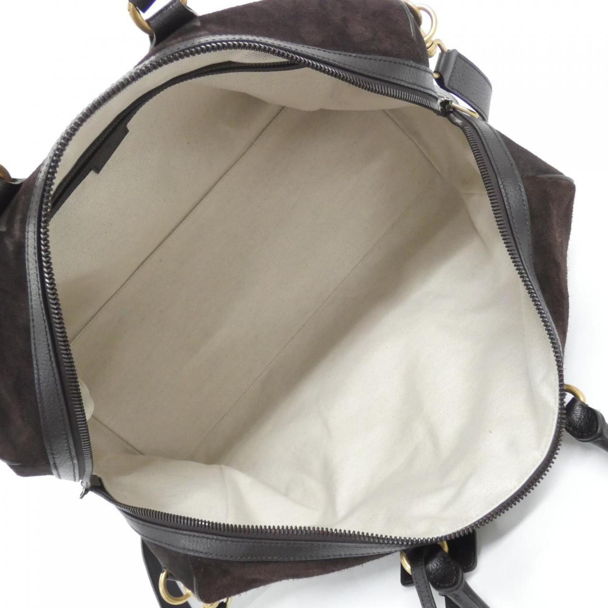 Gucci Dark Brown Suede Leather Boston Bag (Pre-Owned)
