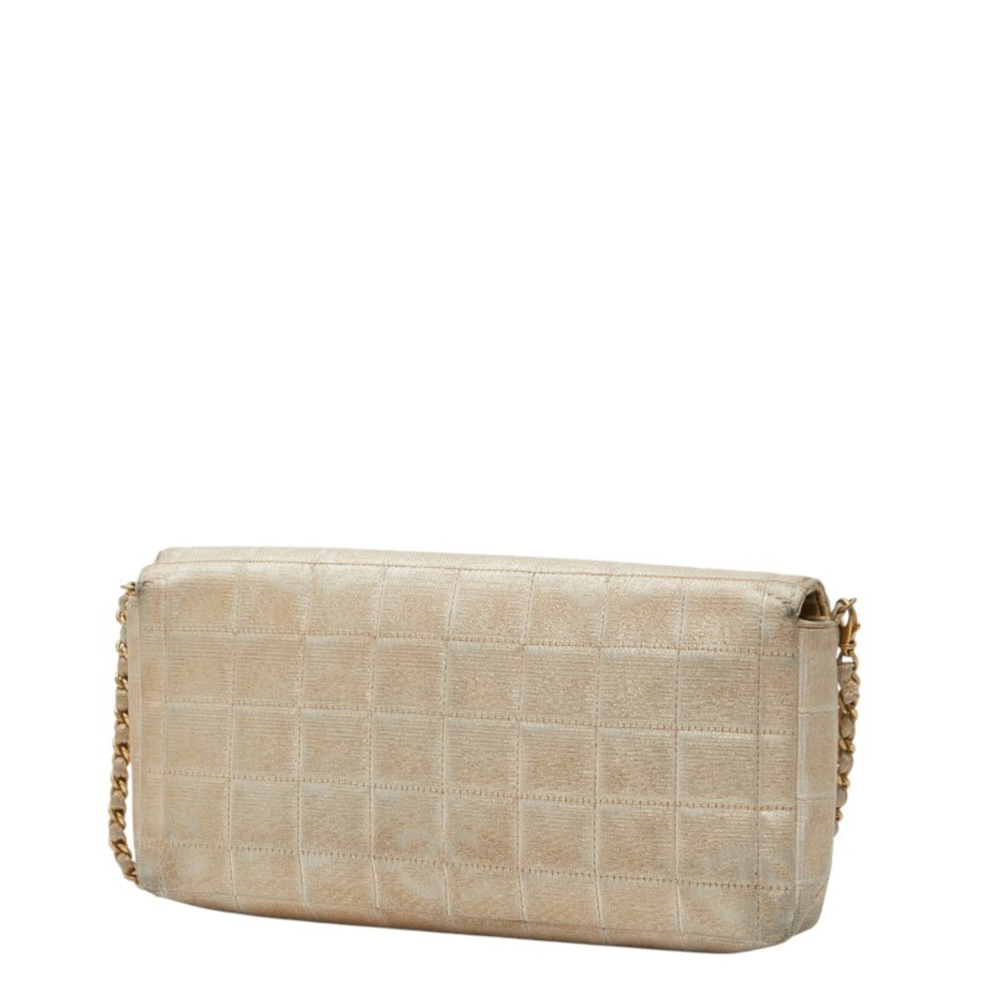 Chanel Beige Gold Nylon Leather Shoulder Bag (Pre-Owned)