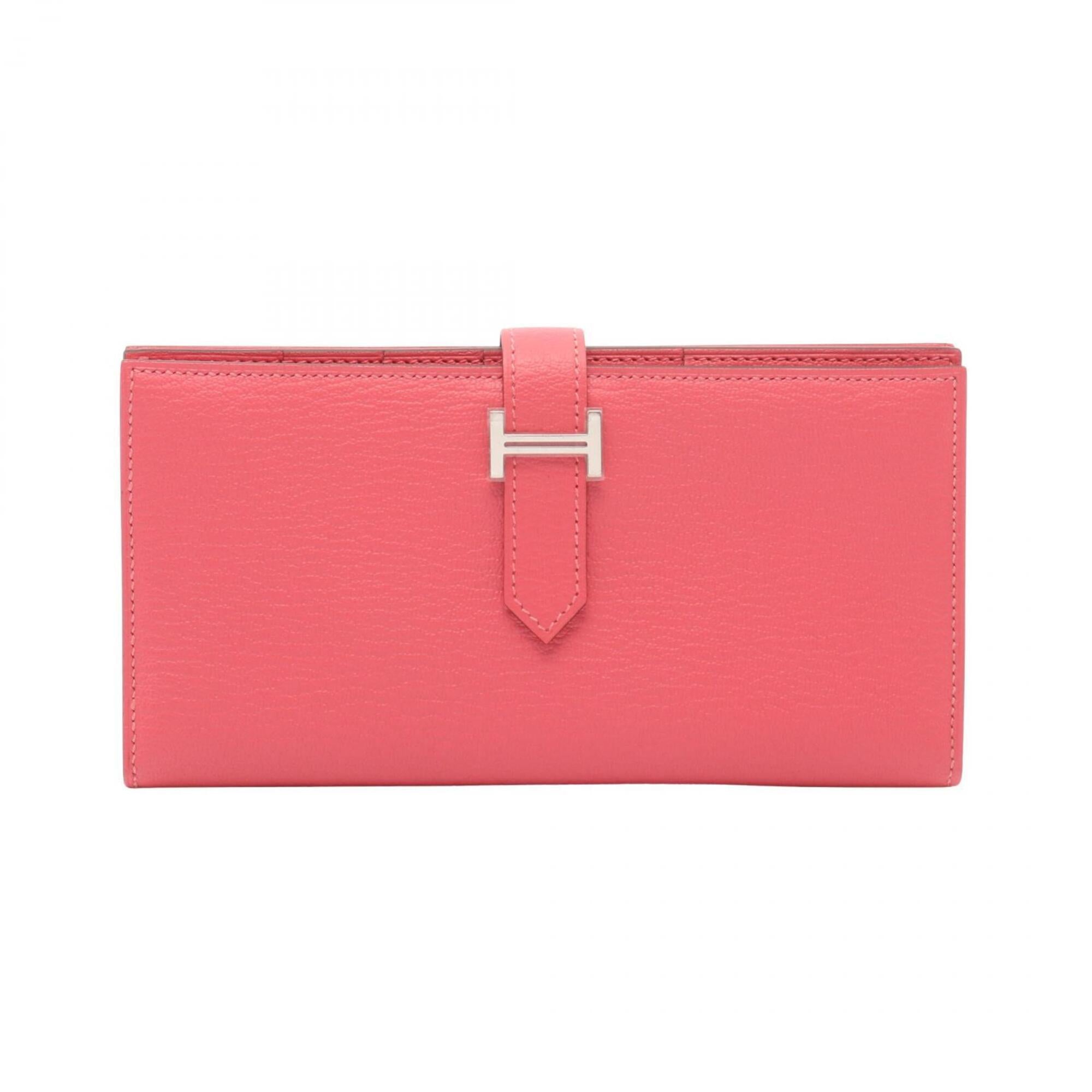 Hermes Pink Chevre Leather Long Wallet (Bi-Fold) (Pre-Owned)