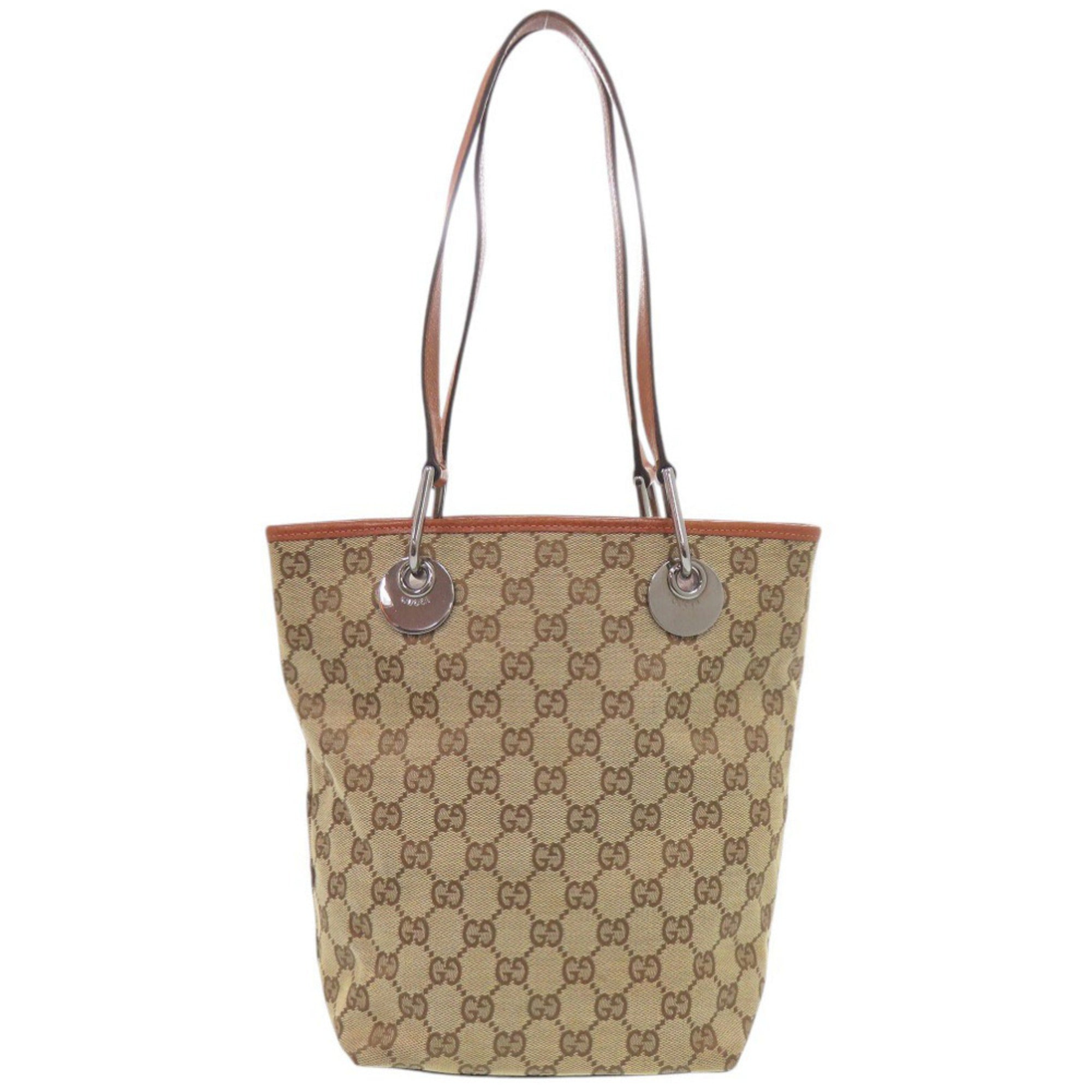 Gucci Gg Canvas Beige Gg Canvas Leather Tote Bag (Pre-Owned)