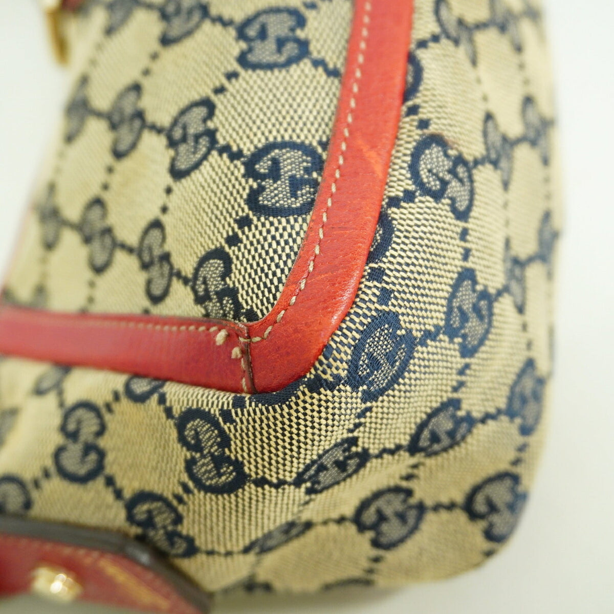 Gucci Navy Red Color Canvas Shoulder Bag (Pre-Owned)