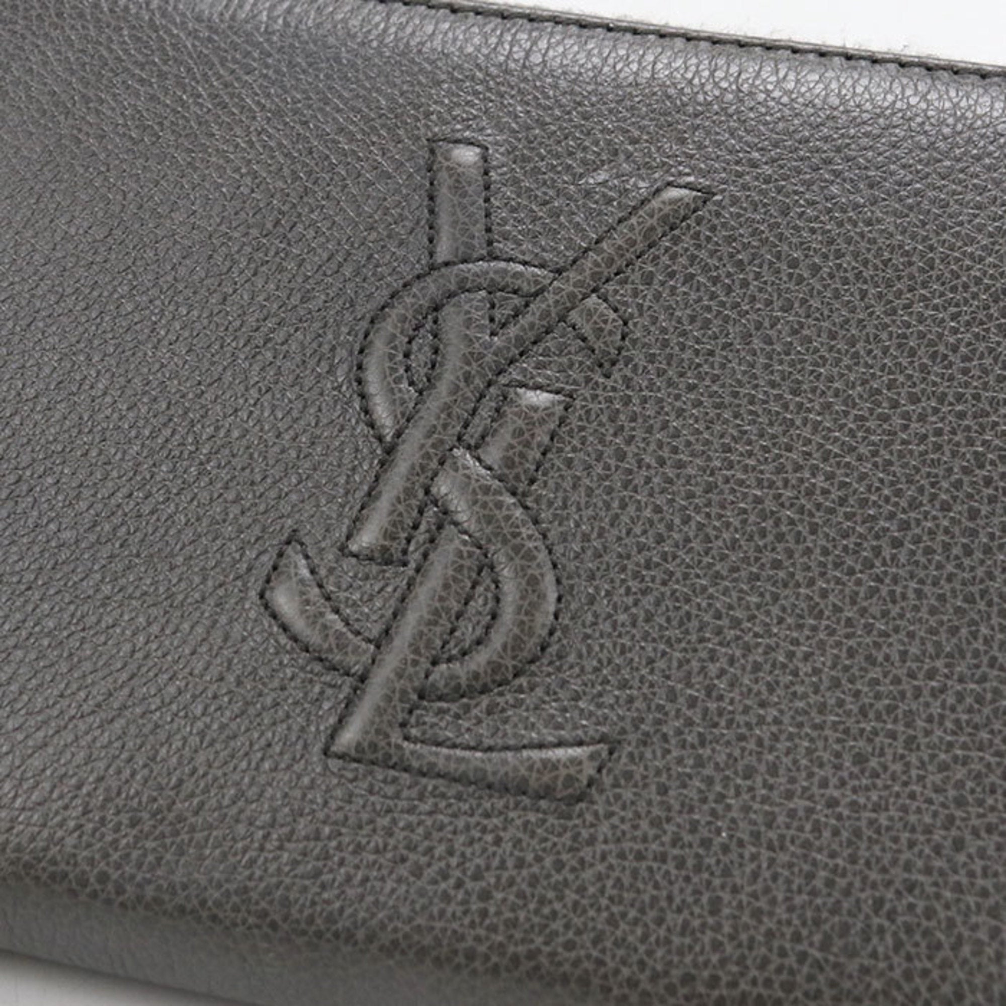 Saint Laurent Gray Leather Coin Purse/Coin Case (Pre-Owned)